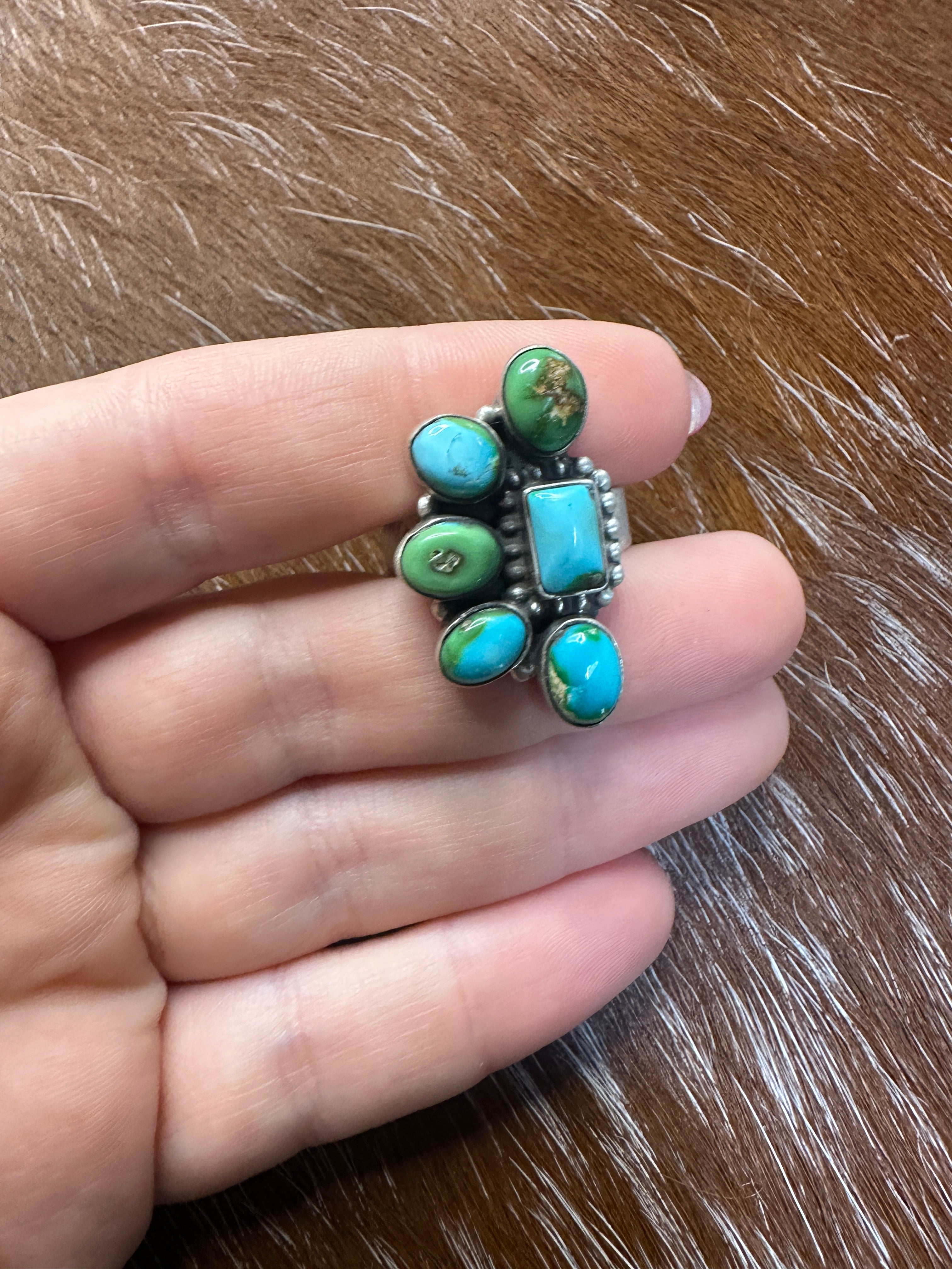 Handmade Sonoran Mountain Turquoise And Sterling Silver Adjustable Crescent Ring