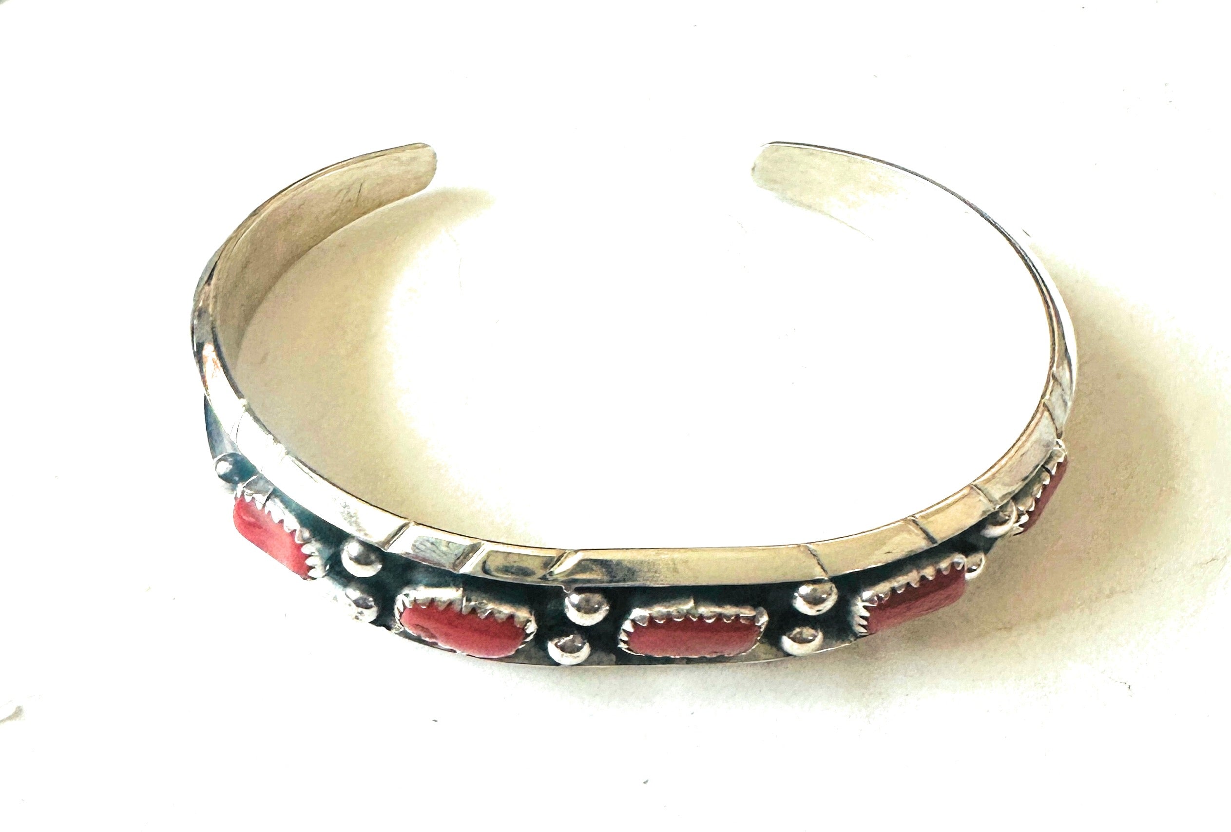 Navajo Coral & Sterling Silver Cuff Bracelet