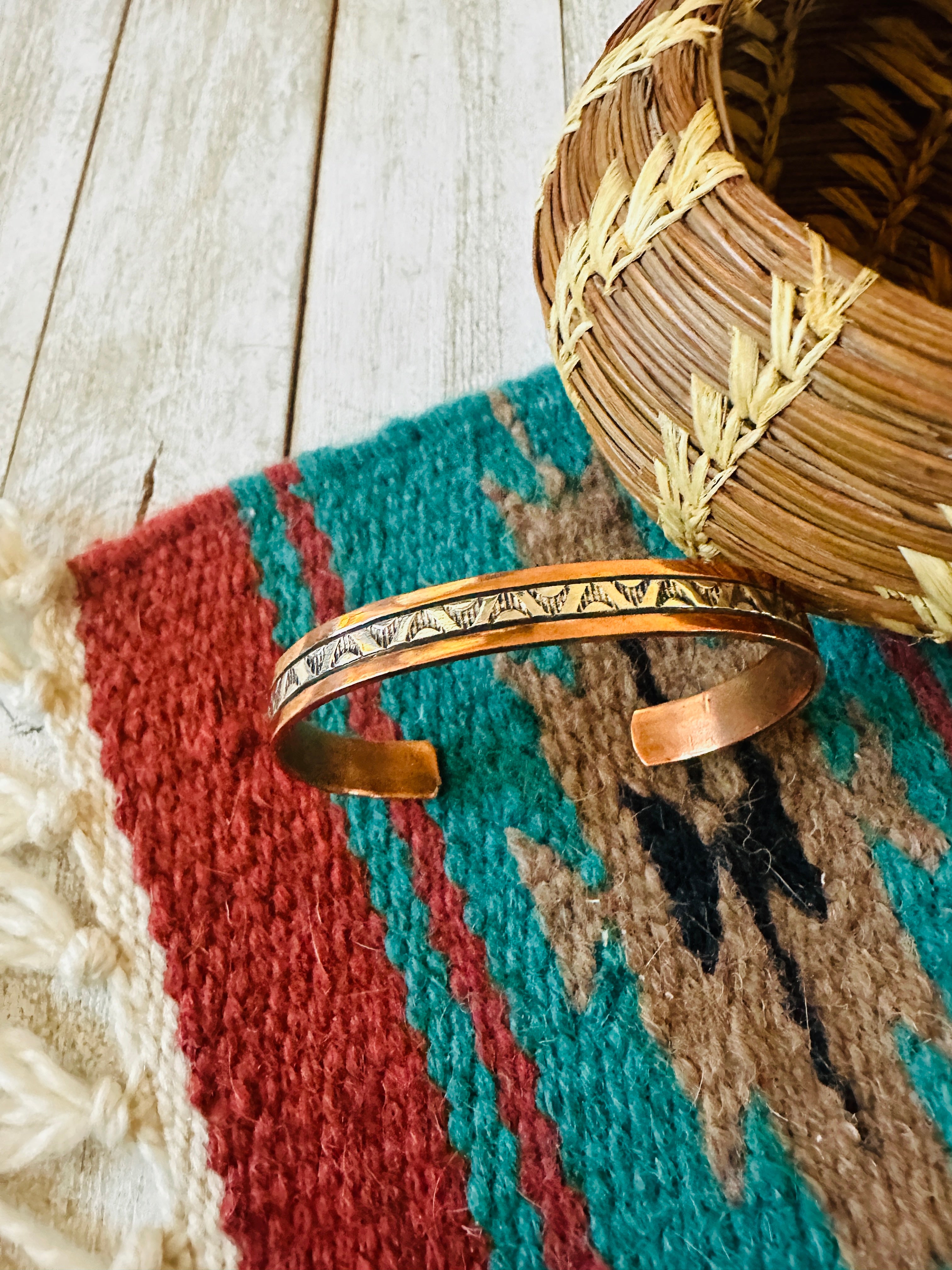 Navajo Copper and Sterling Silver Cuff  Bracelet Signed