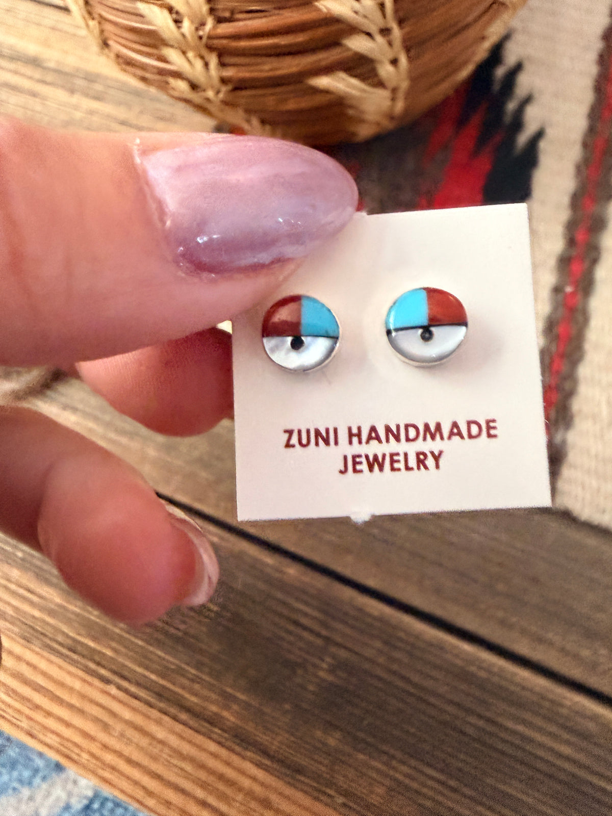 Handcrafted Multi Stone & Sterling Silver Inlay Sun Face Stud Earrings