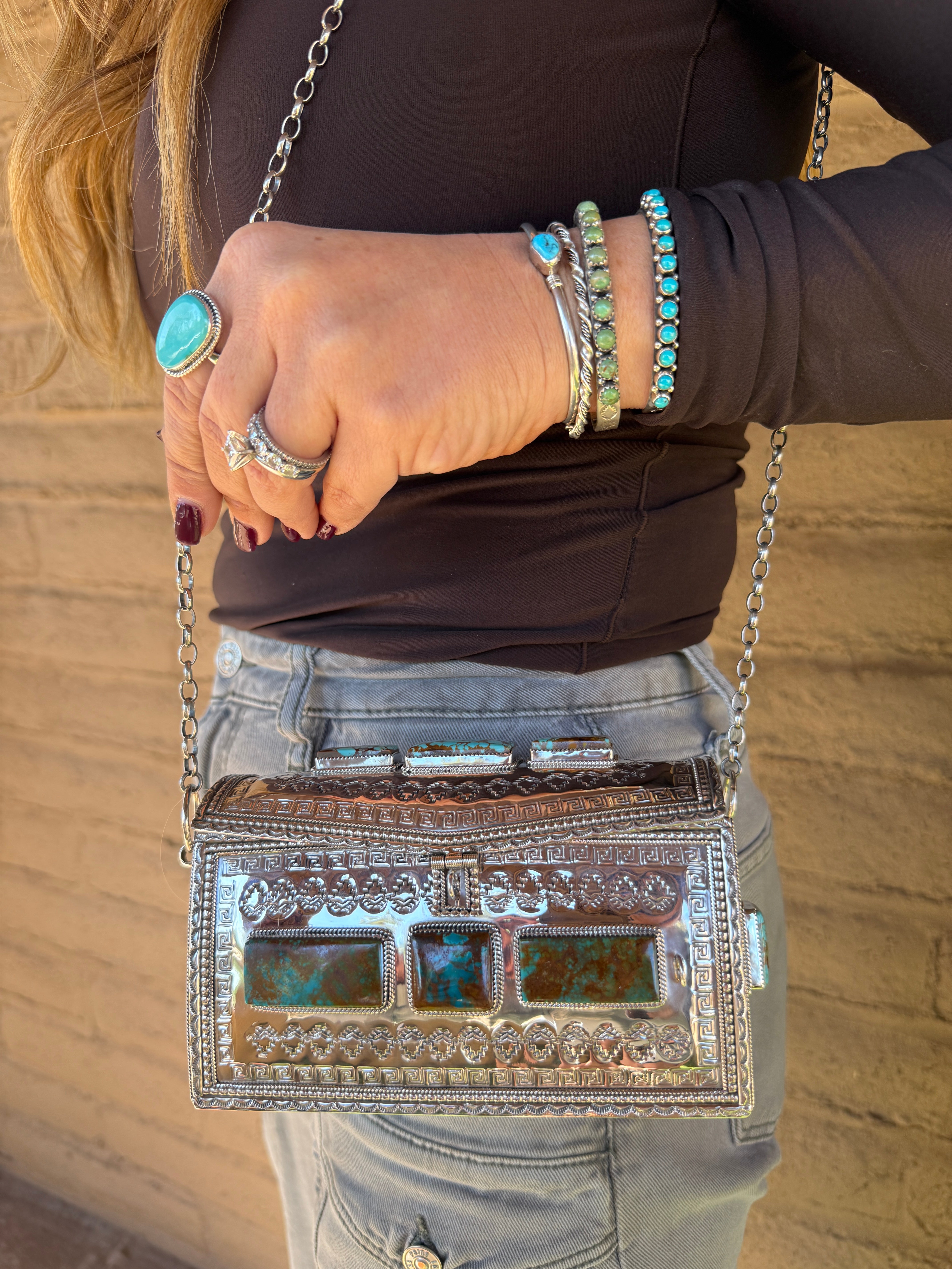 Handcrafted Sterling Silver and Royston Turquoise Purse by Wilford Begay