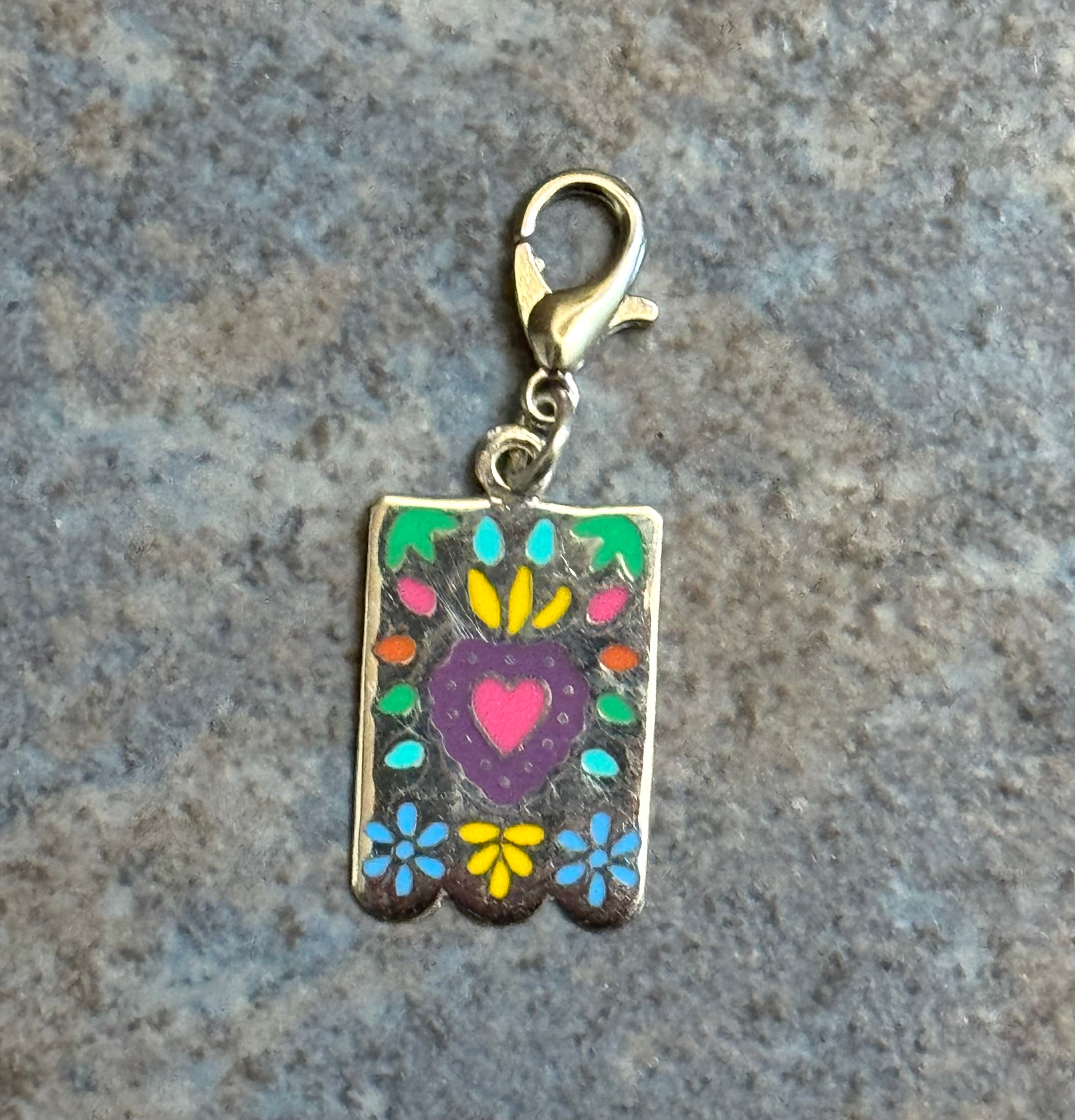 Multicolored Heart PostCard Sterling Silver Charm