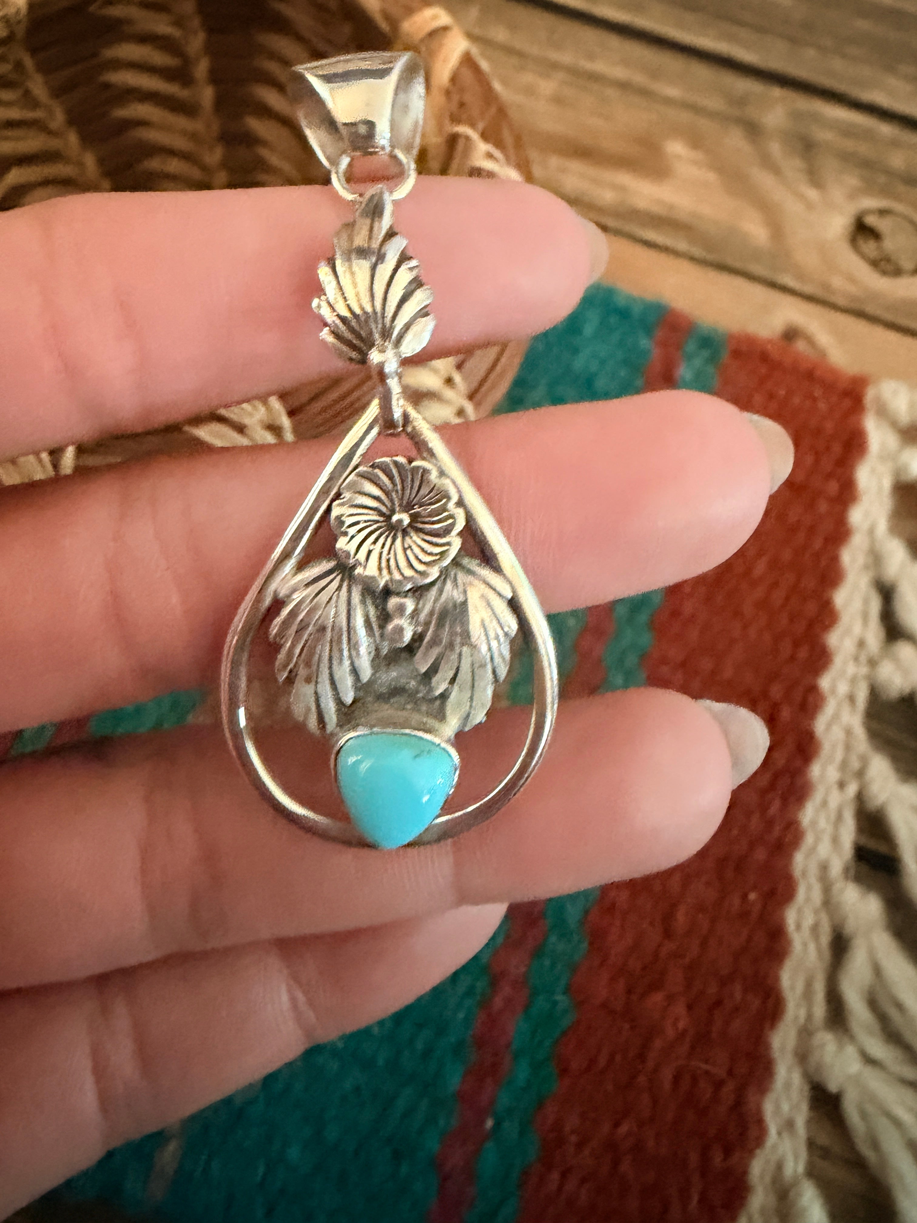 Handcrafted Turquoise & Sterling Silver Flower Pendant
