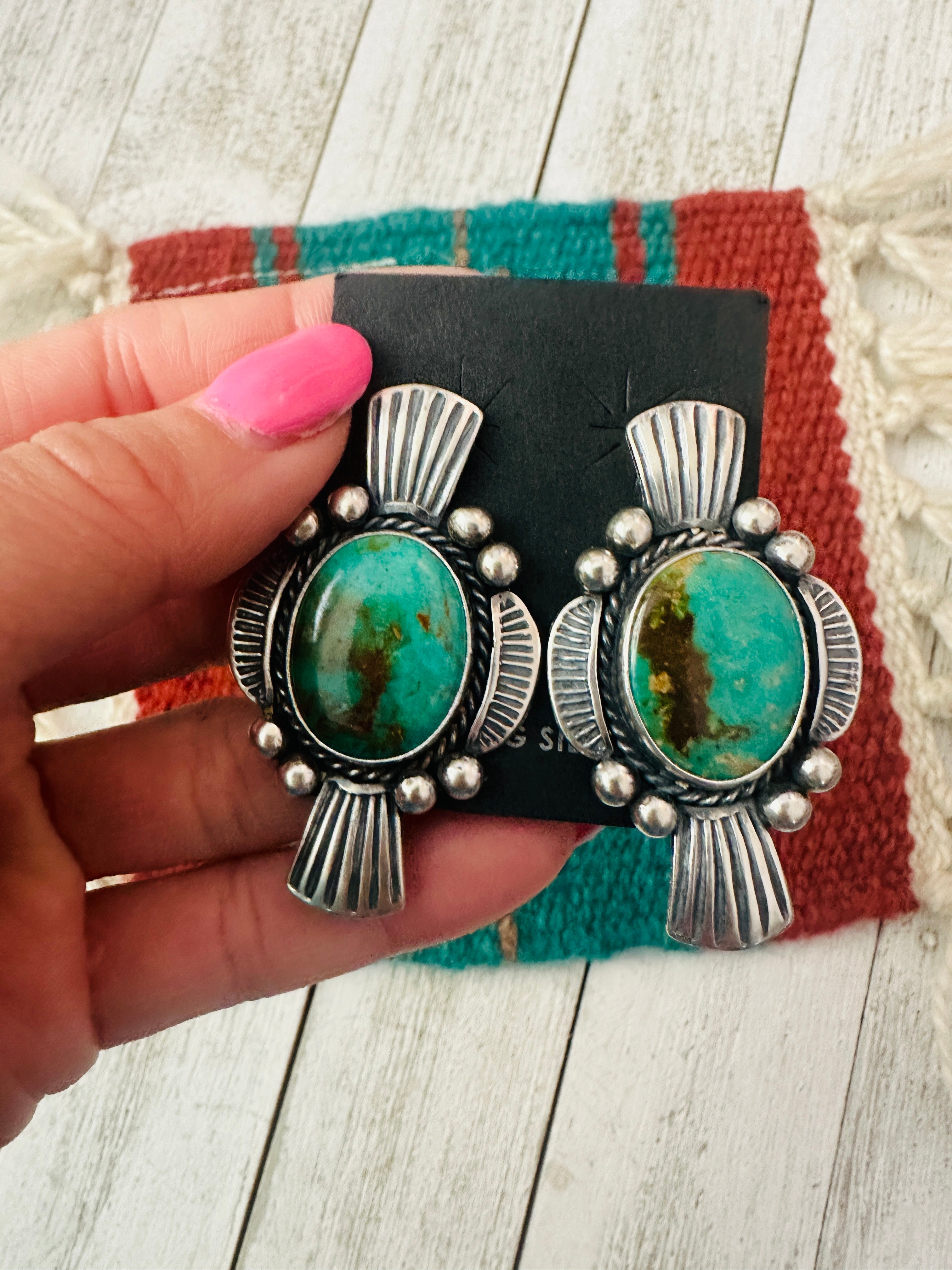 Navajo Royston Turquoise & Sterling Silver Post Earrings