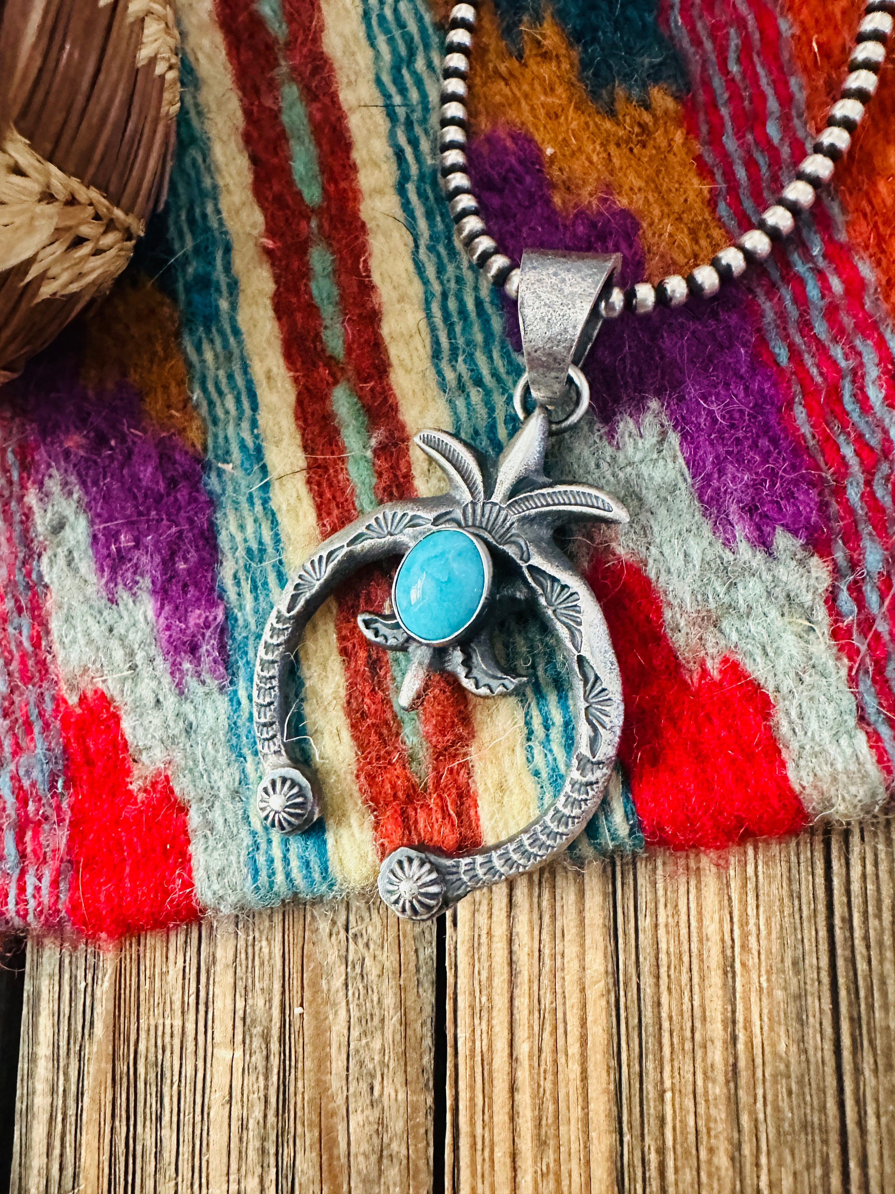 Handcrafted Sterling Silver & Kingman Turquoise Naja Pendant by Kevin Billah