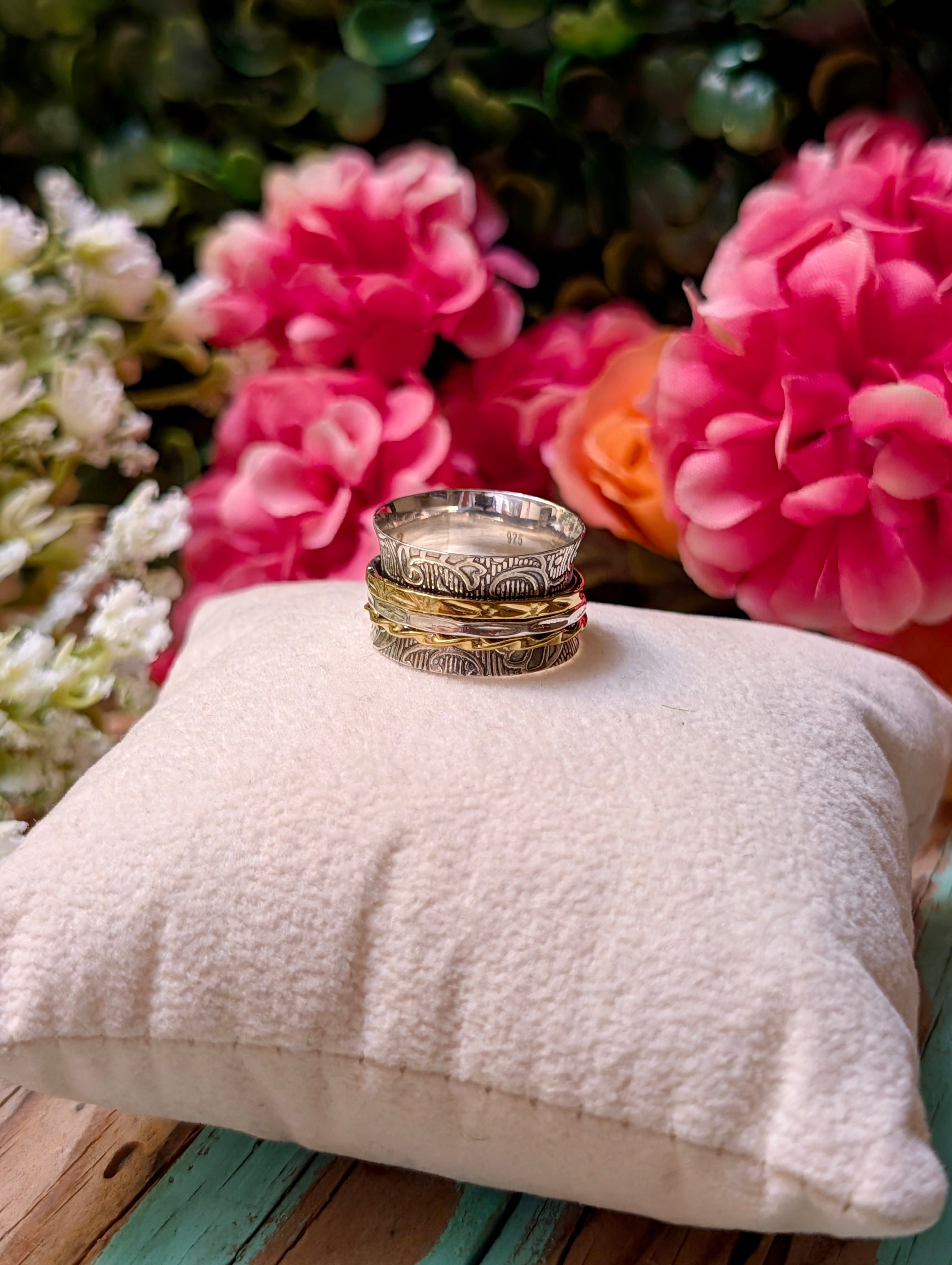 Sterling Silver & 14k Gold Spinner Ring