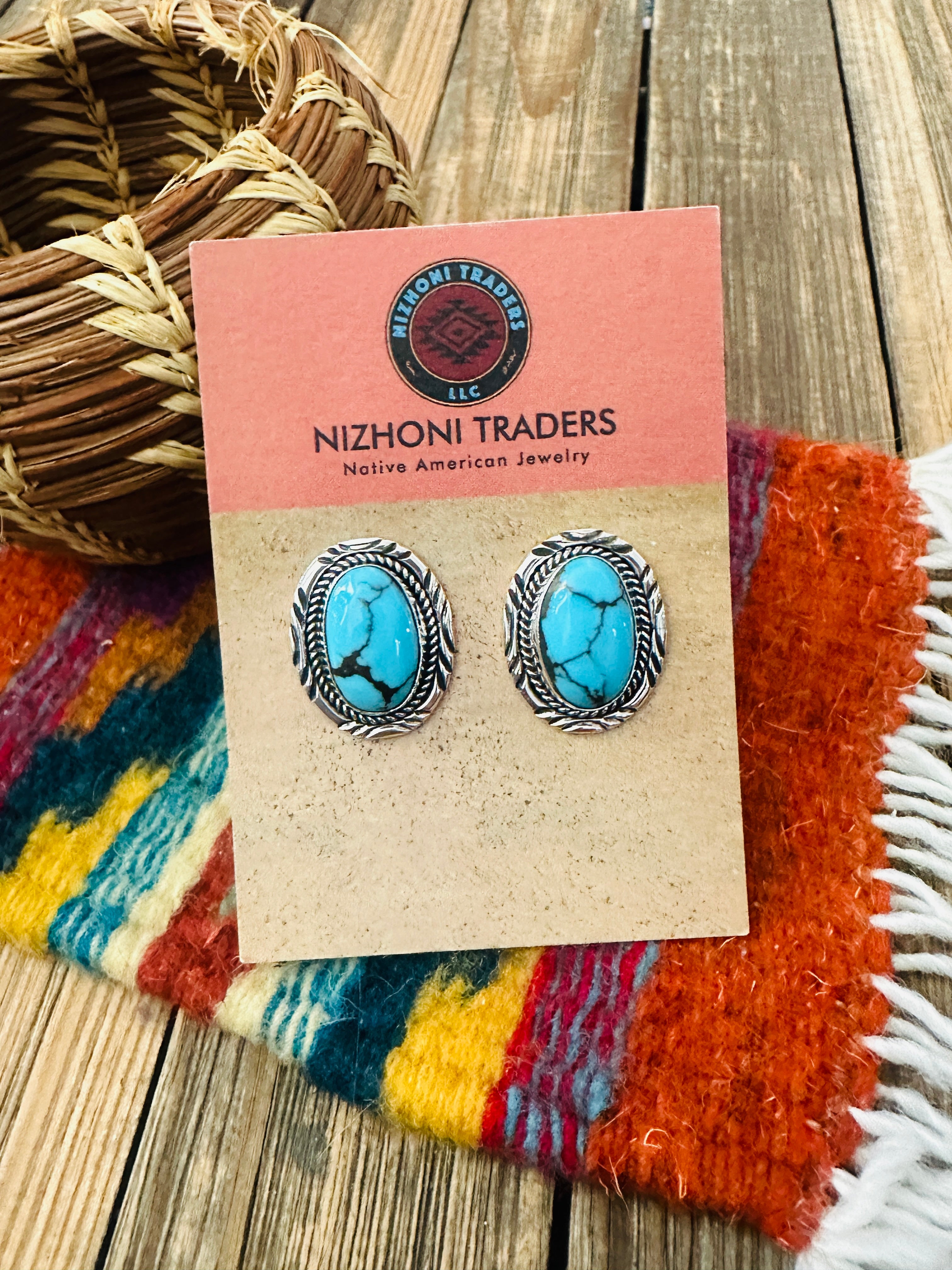 Handcrafted Turquoise & Sterling Silver Post Earrings