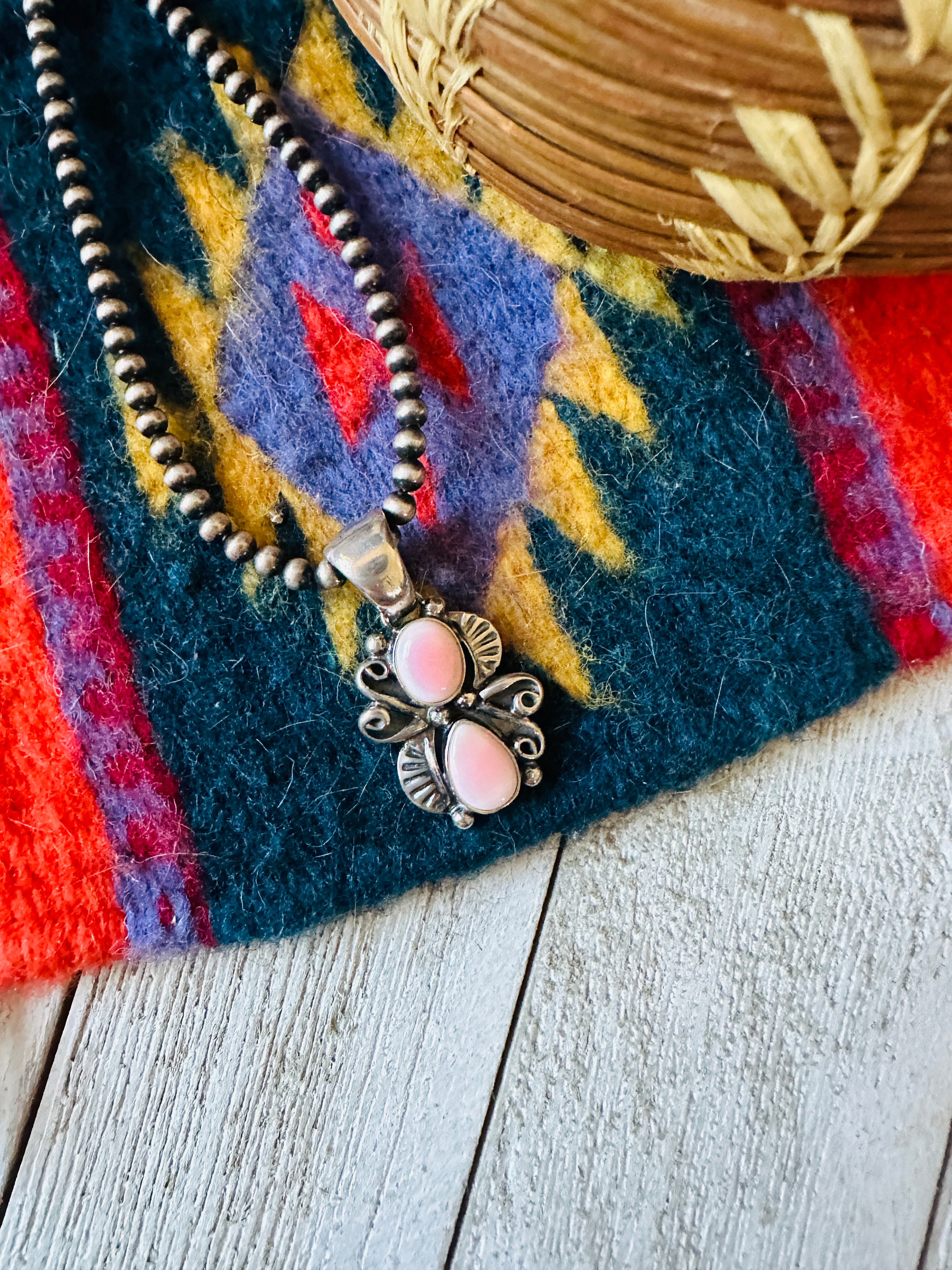 Navajo Queen Pink Conch Shell & Sterling Silver Two-Stone Pendant