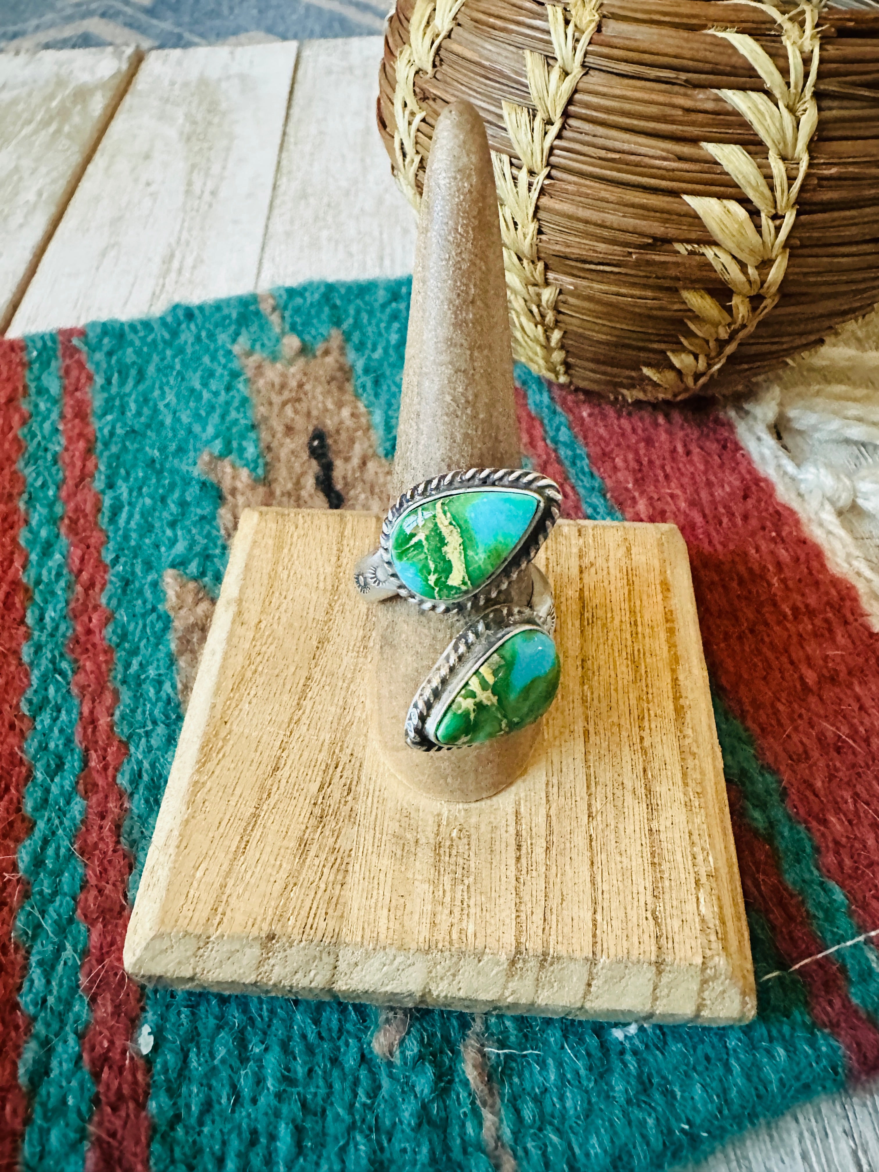 Navajo Sterling Silver & Sonoran Gold Turquoise Adjustable Ring