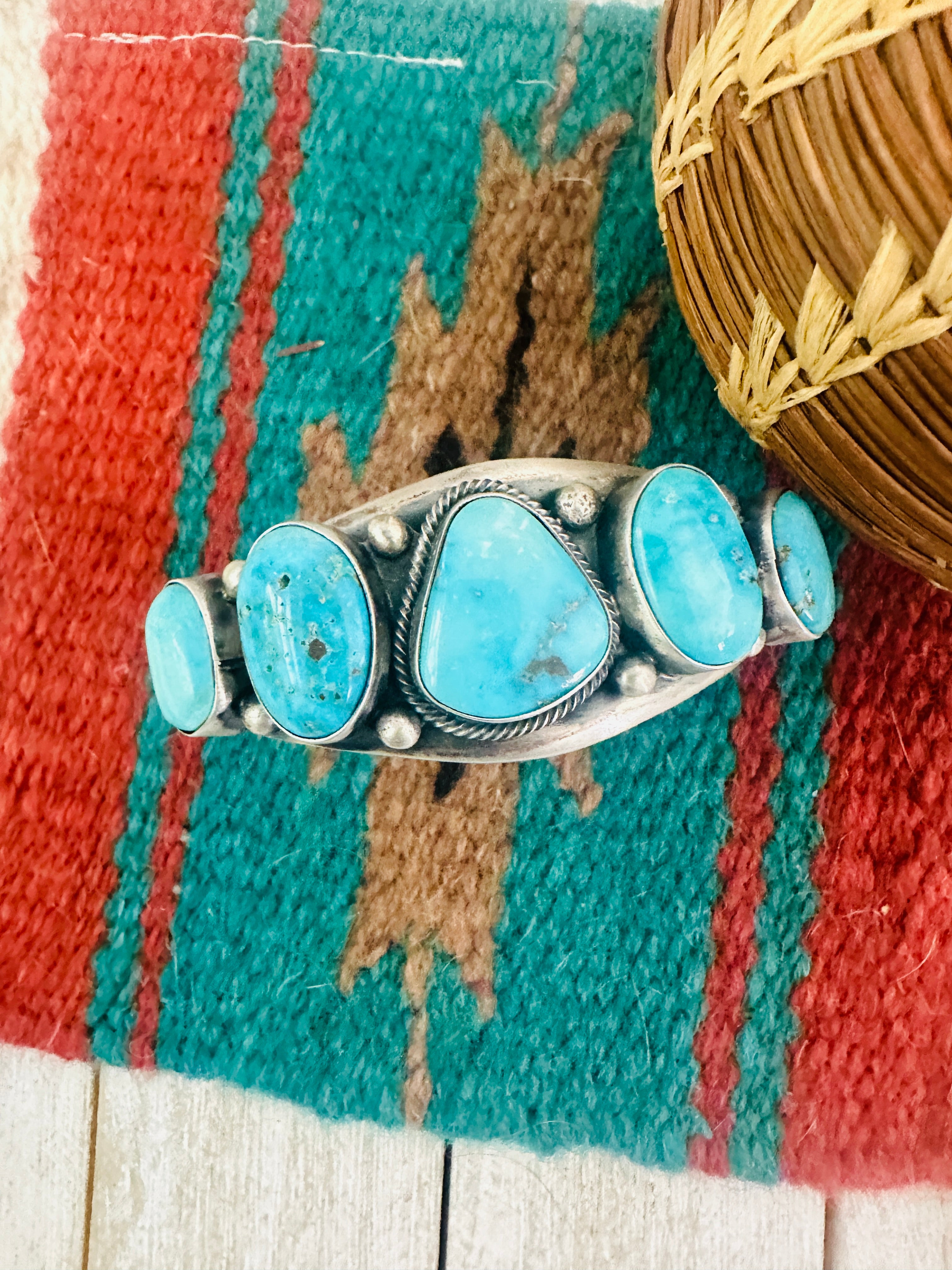 Navajo Kingman Turquoise & Sterling Silver Cuff Bracelet