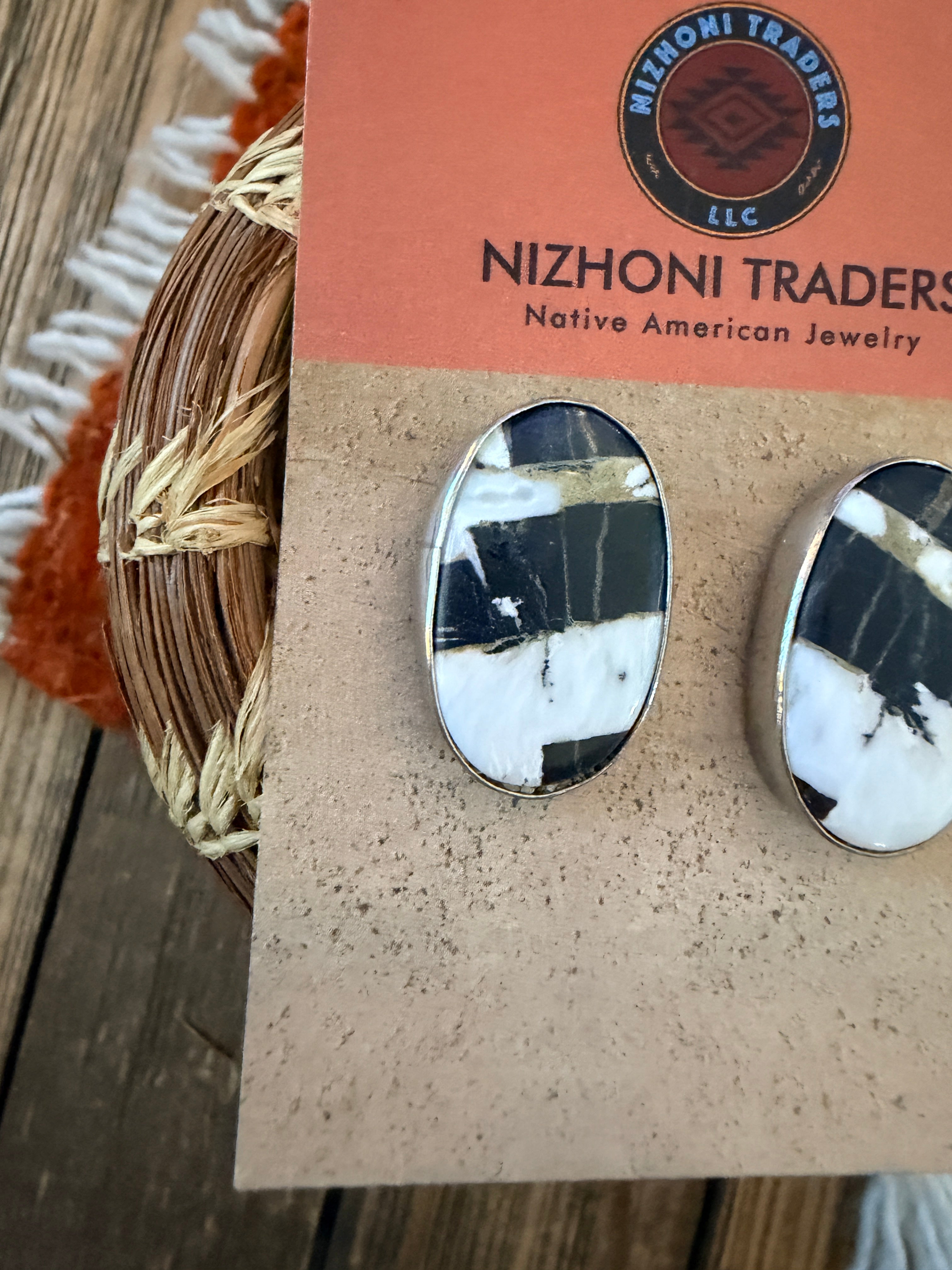 Handcrafted White Buffalo & Sterling Silver Post Earrings