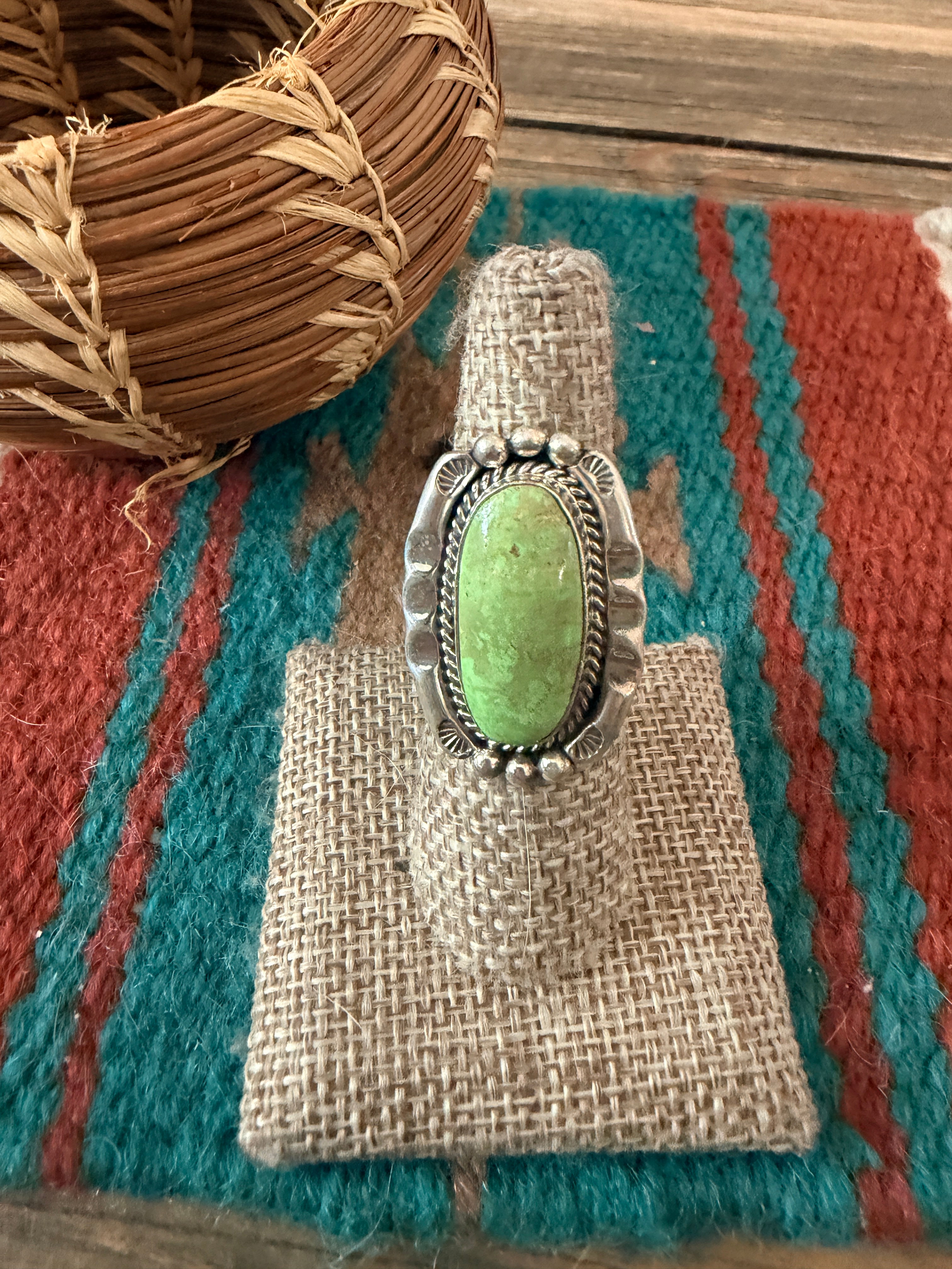 Handcrafted Green Turquoise & Sterling Silver Ring Size 6.75