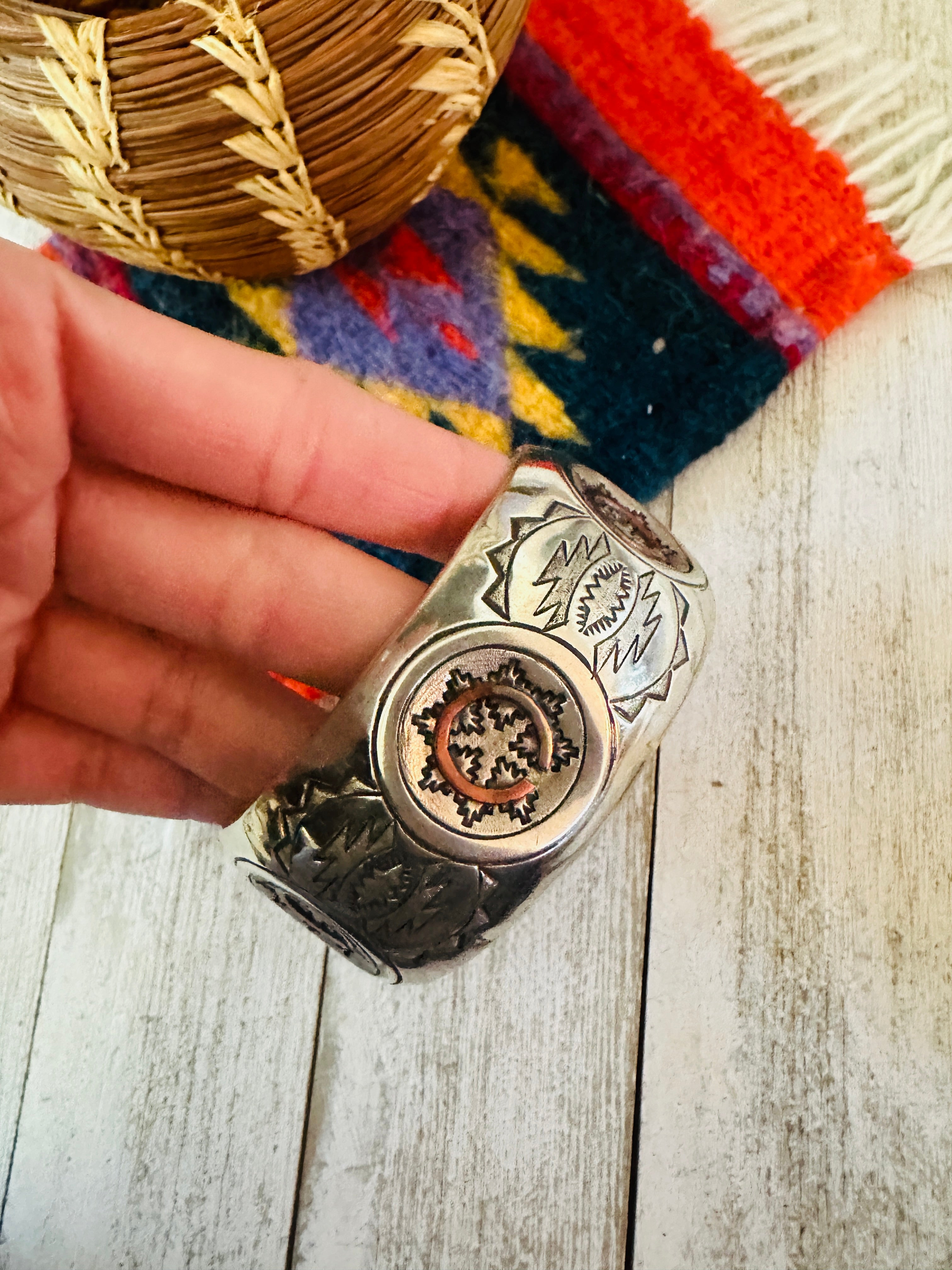 Navajo Copper and Sterling Silver Cuff Bracelet Signed