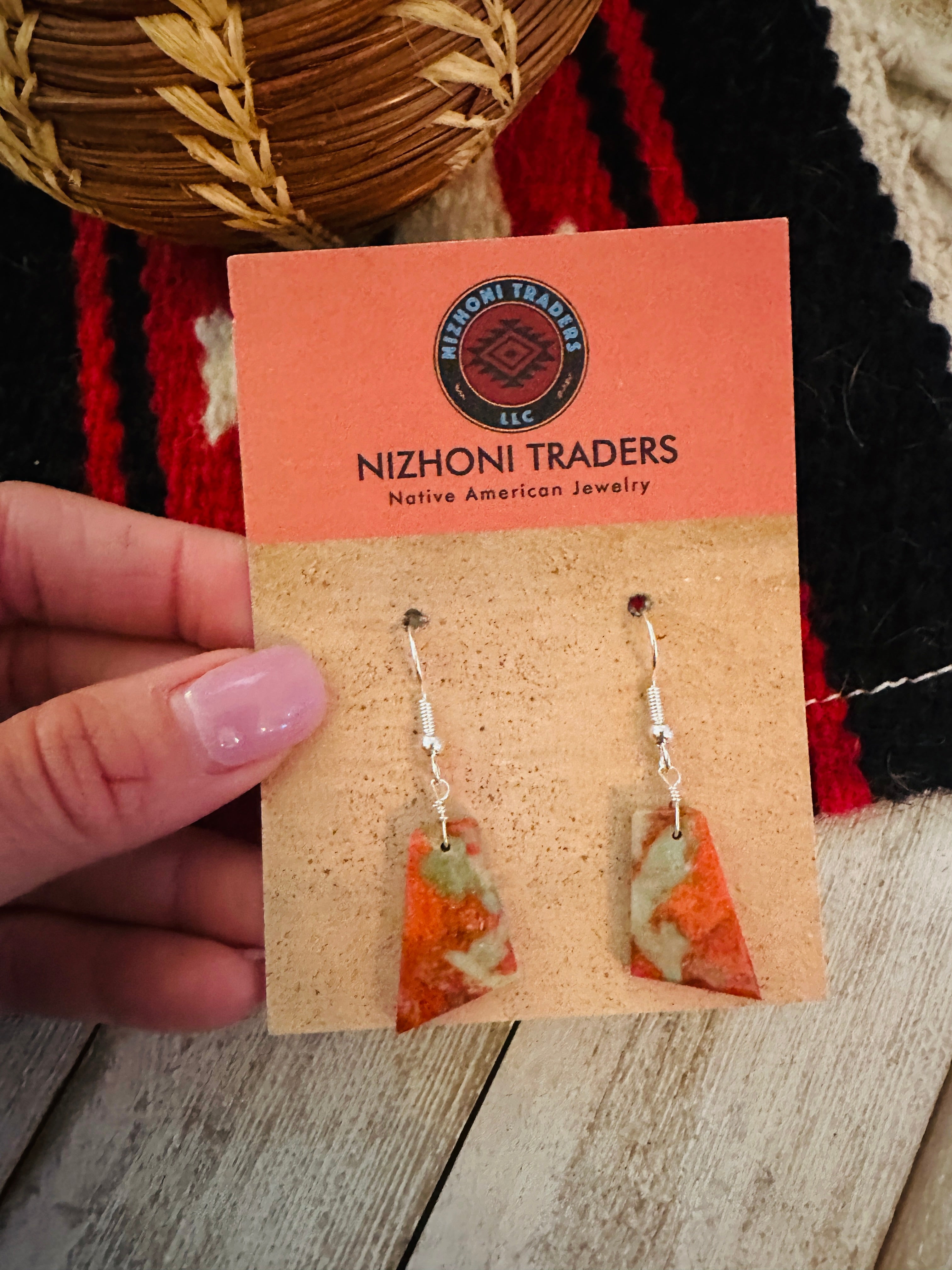 Navajo Sterling Silver & Spice Slab Dangle Earrings