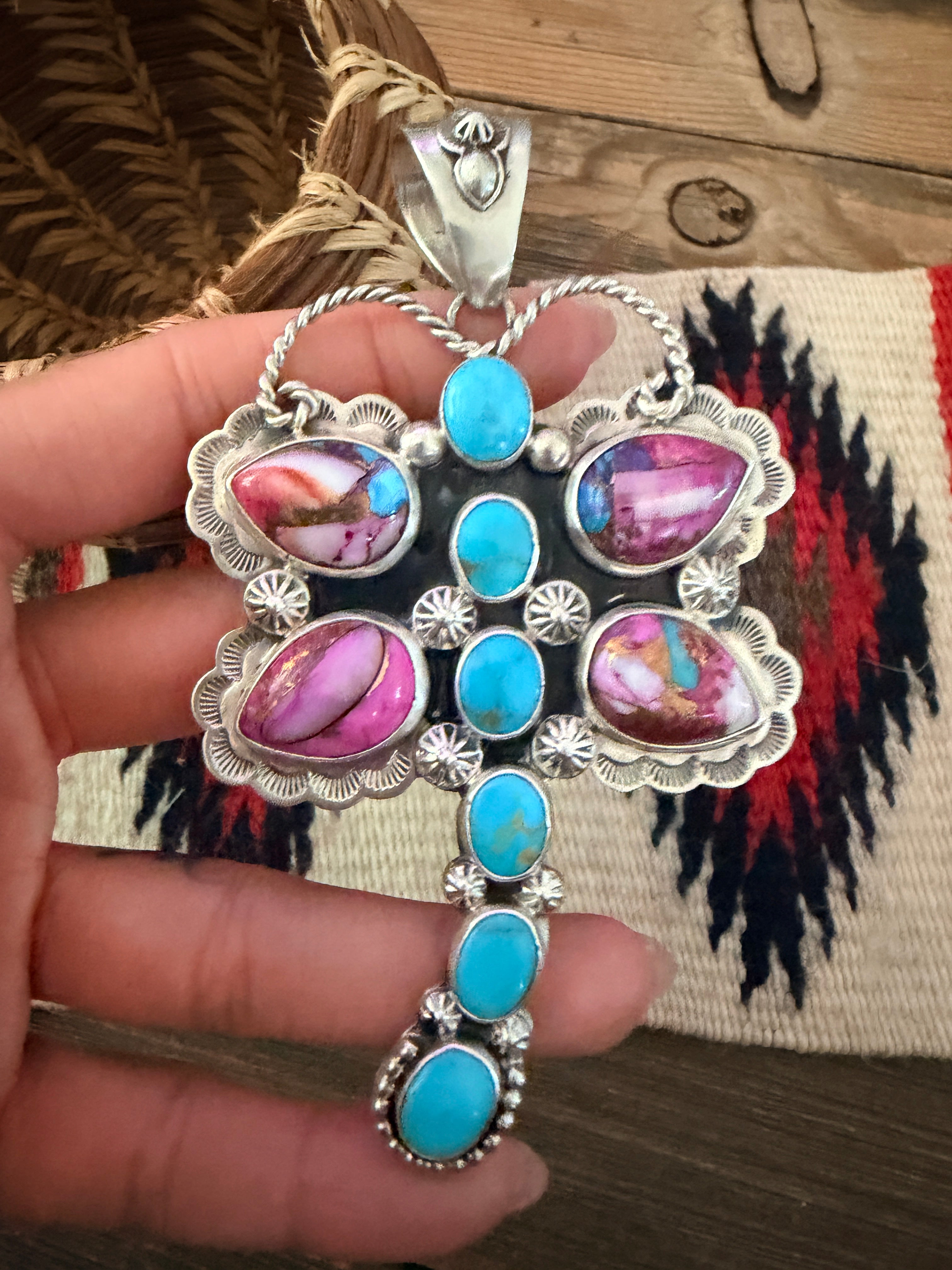 Handcrafted Sterling Silver, Pink Dream Mojave & Turquoise Dragonfly Pendant by Alice McShirley