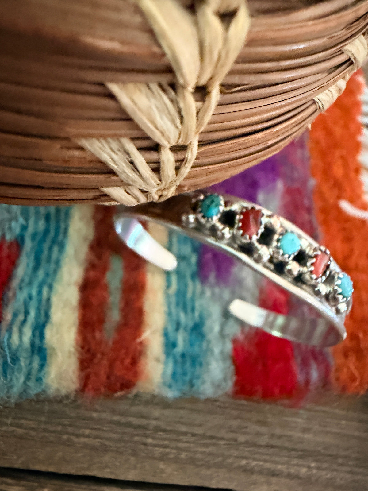 Handcrafted Turquoise, Coral & Sterling Silver Baby Cuff Bracelet
