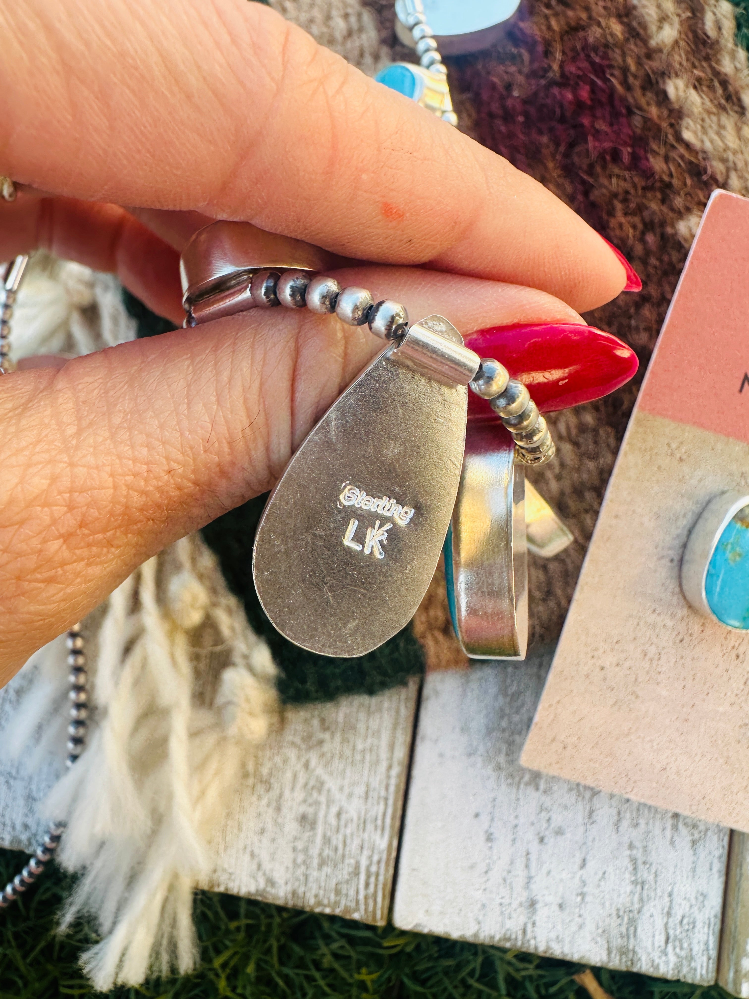 Handcrafted Turquoise & Sterling Silver Necklace and Earring Set