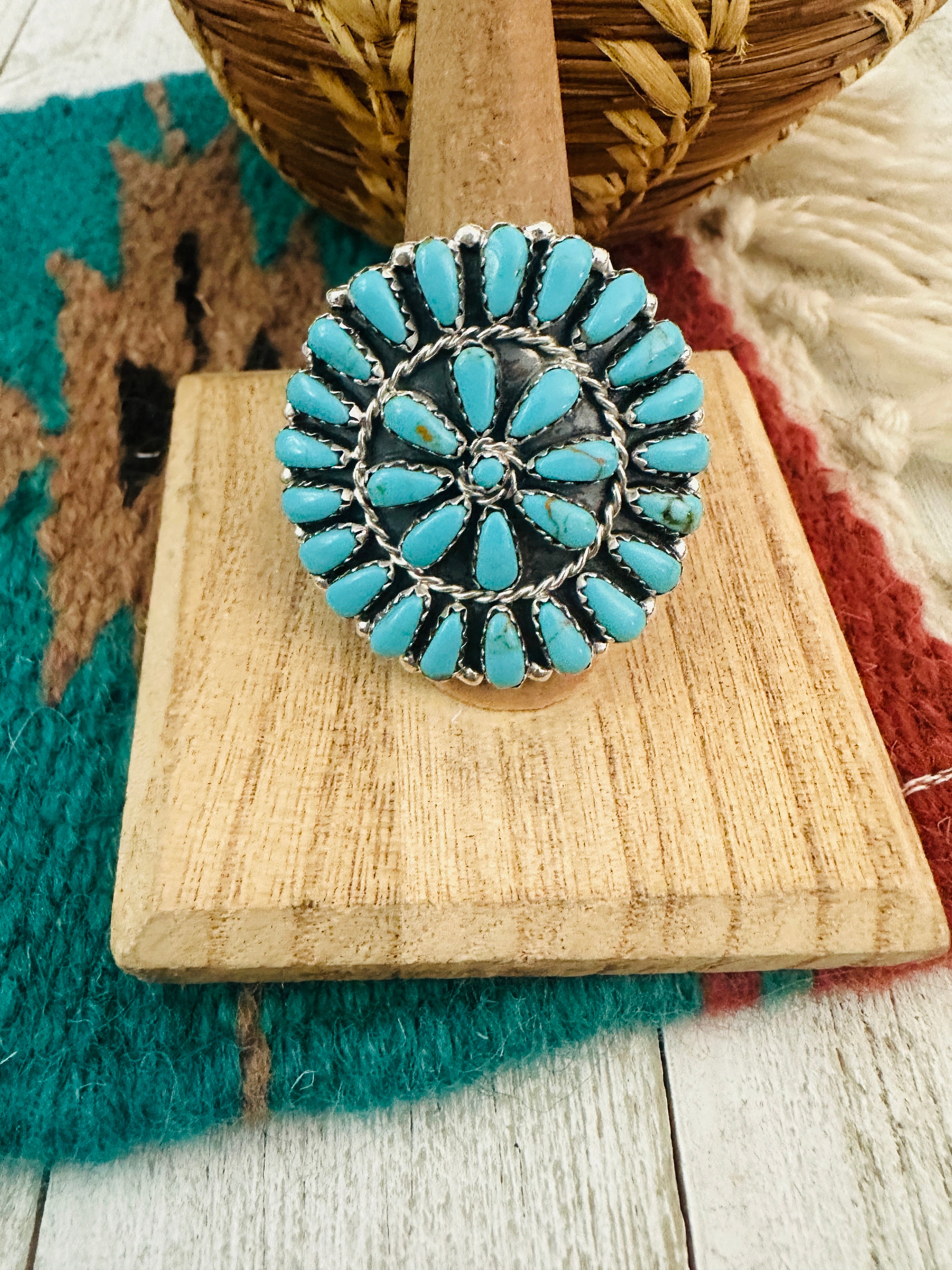 Navajo Turquoise & Sterling Silver Cluster Ring