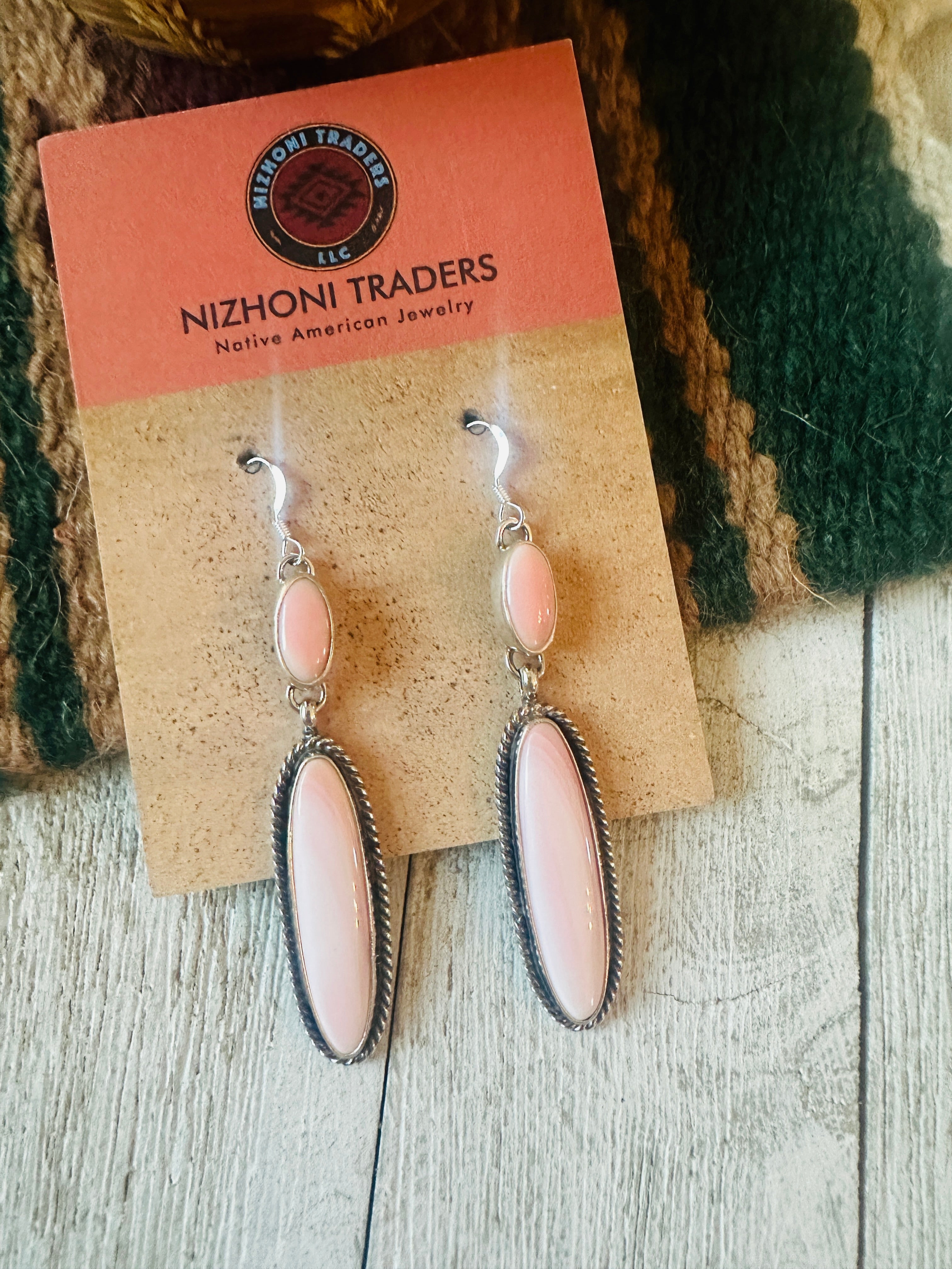 Navajo Sterling Silver & Queen Pink Conch Dangle Earrings