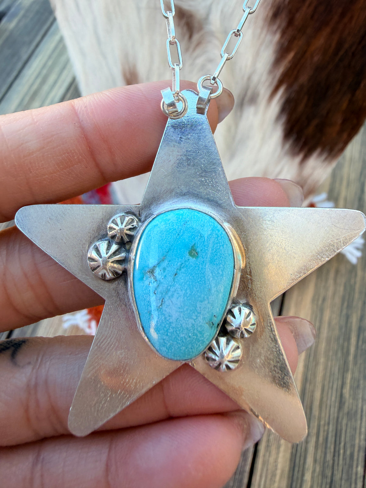 Handmade Sterling Silver & Turquoise Star Necklace