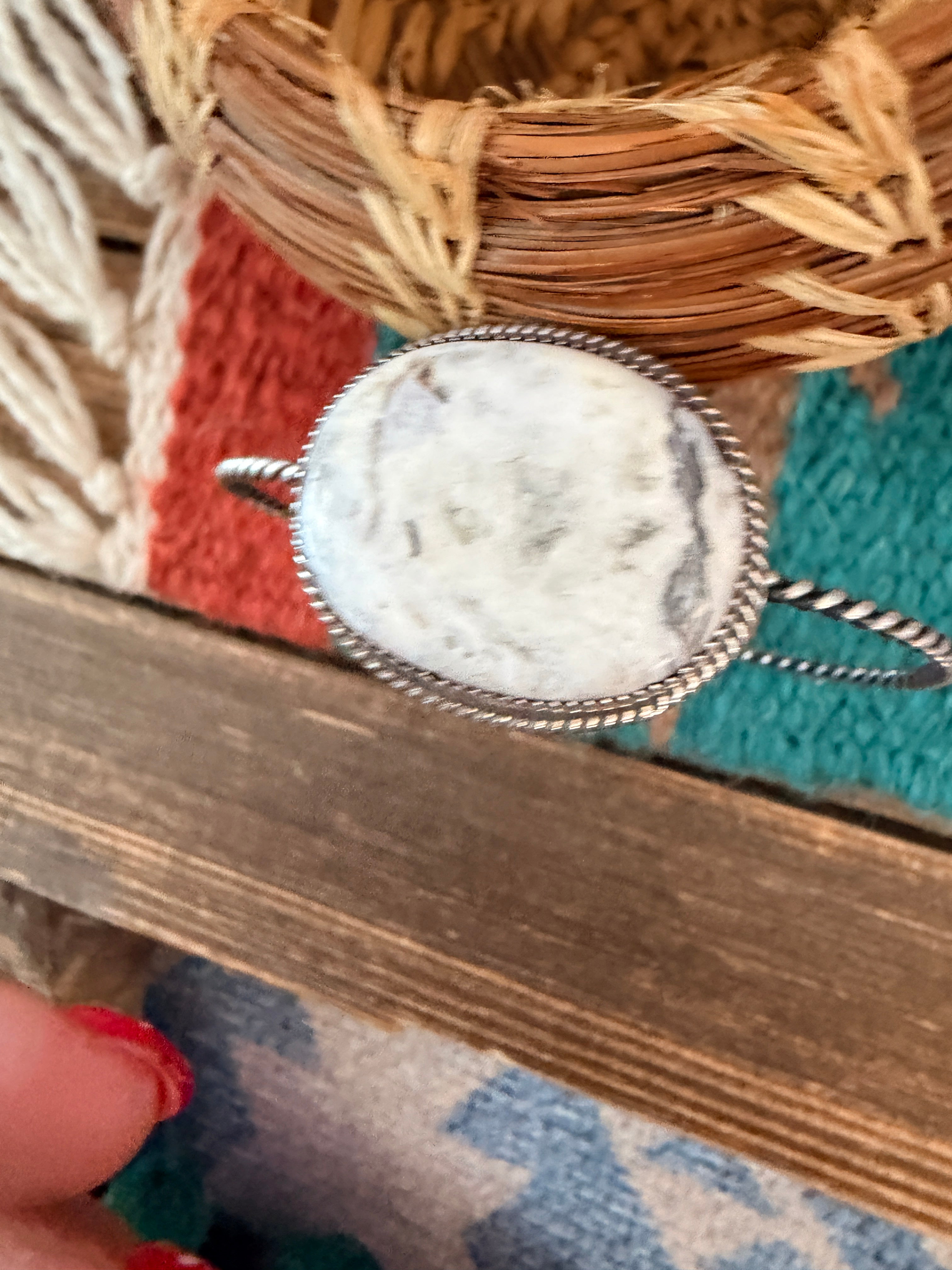 Handmade White Buffalo & Sterling Silver Bangle Bracelet