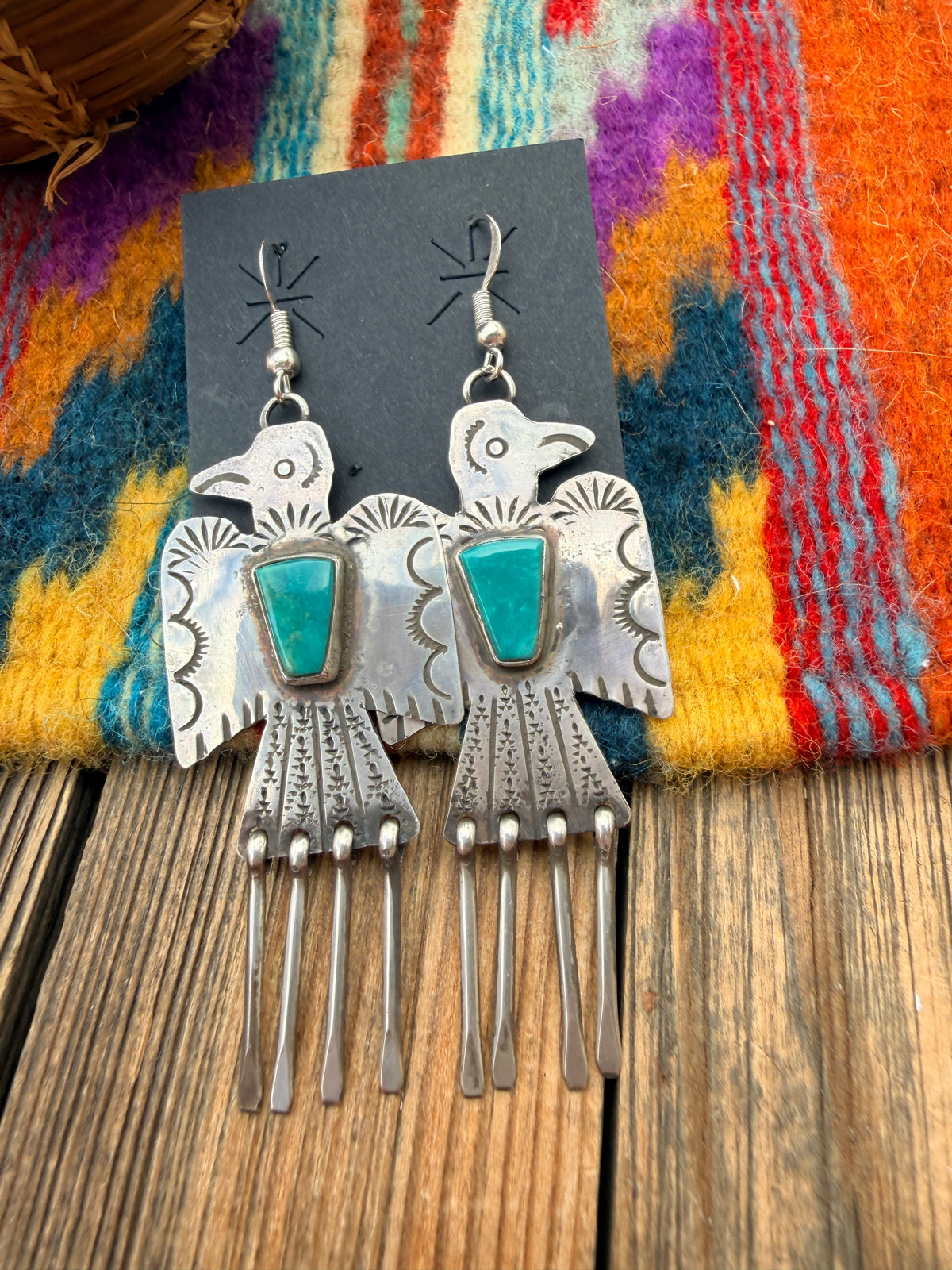 Handcrafted Sterling Silver & Turquoise Thunderbird Dangle Earrings by Vernon Begay