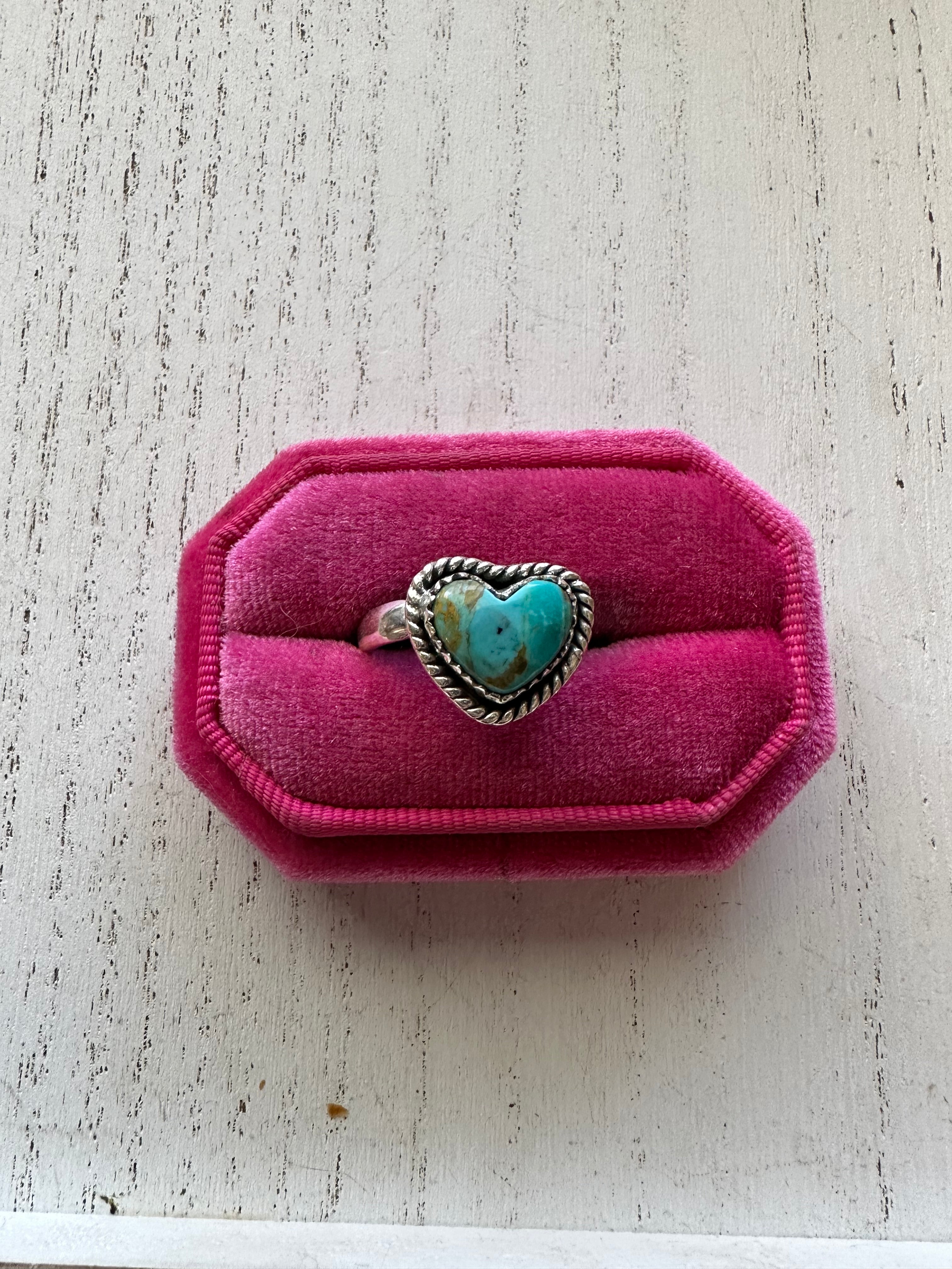 Turquoise Amore Handmade Adjustable Turquoise Sterling Silver Heart Ring