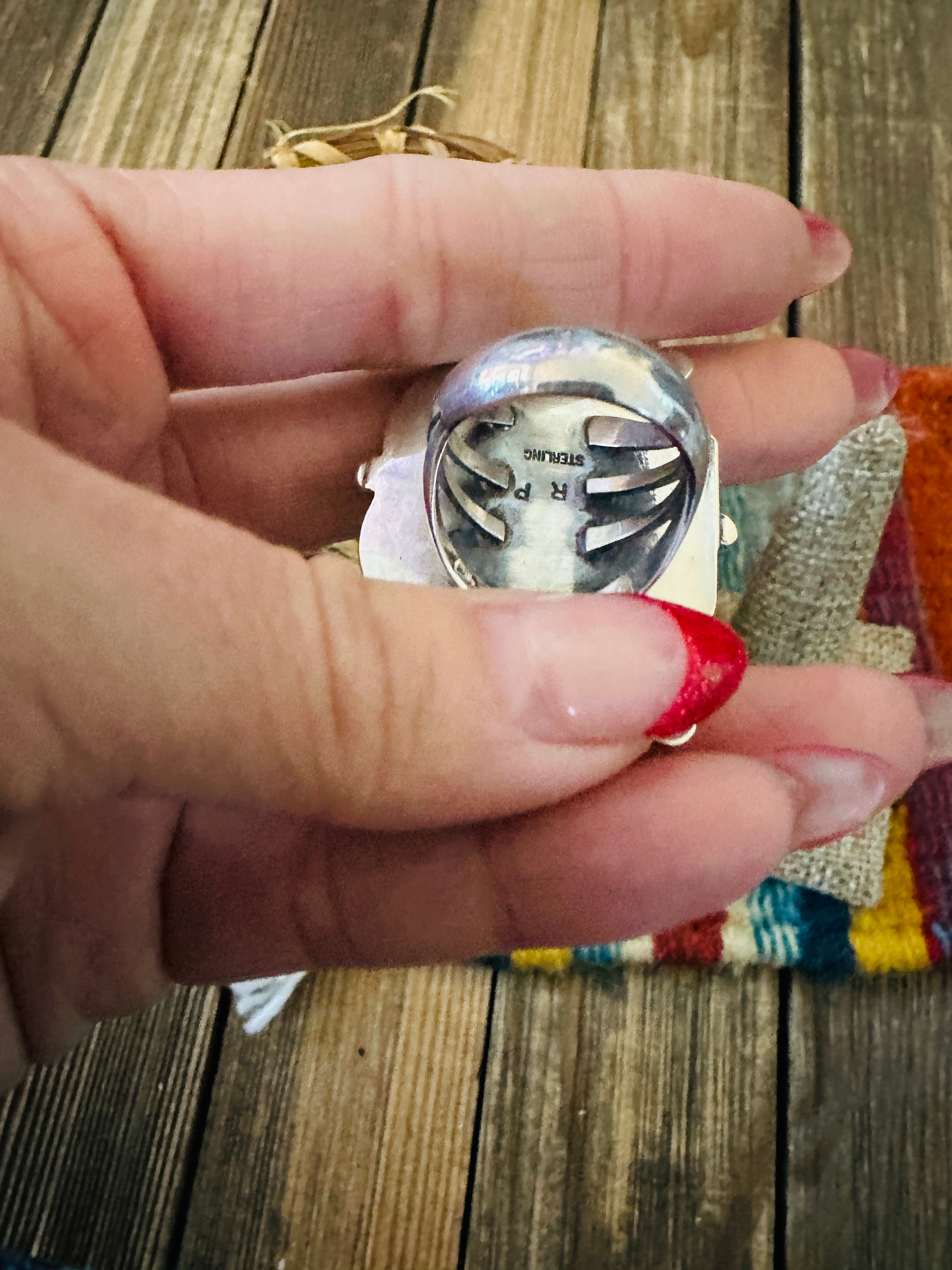 Handcrafted Pilot Mountain Turquoise & Sterling Silver Heart Ring 7 by Rosella Paxson