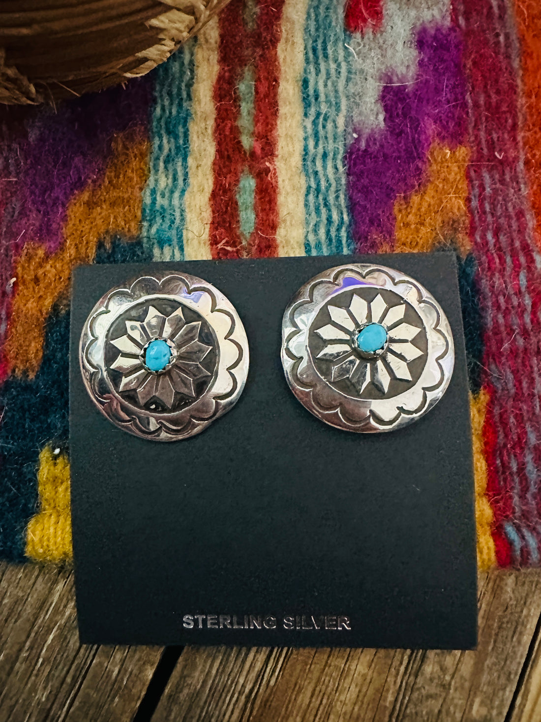 Handcrafted Turquoise & Sterling Silver Concho Post Earrings