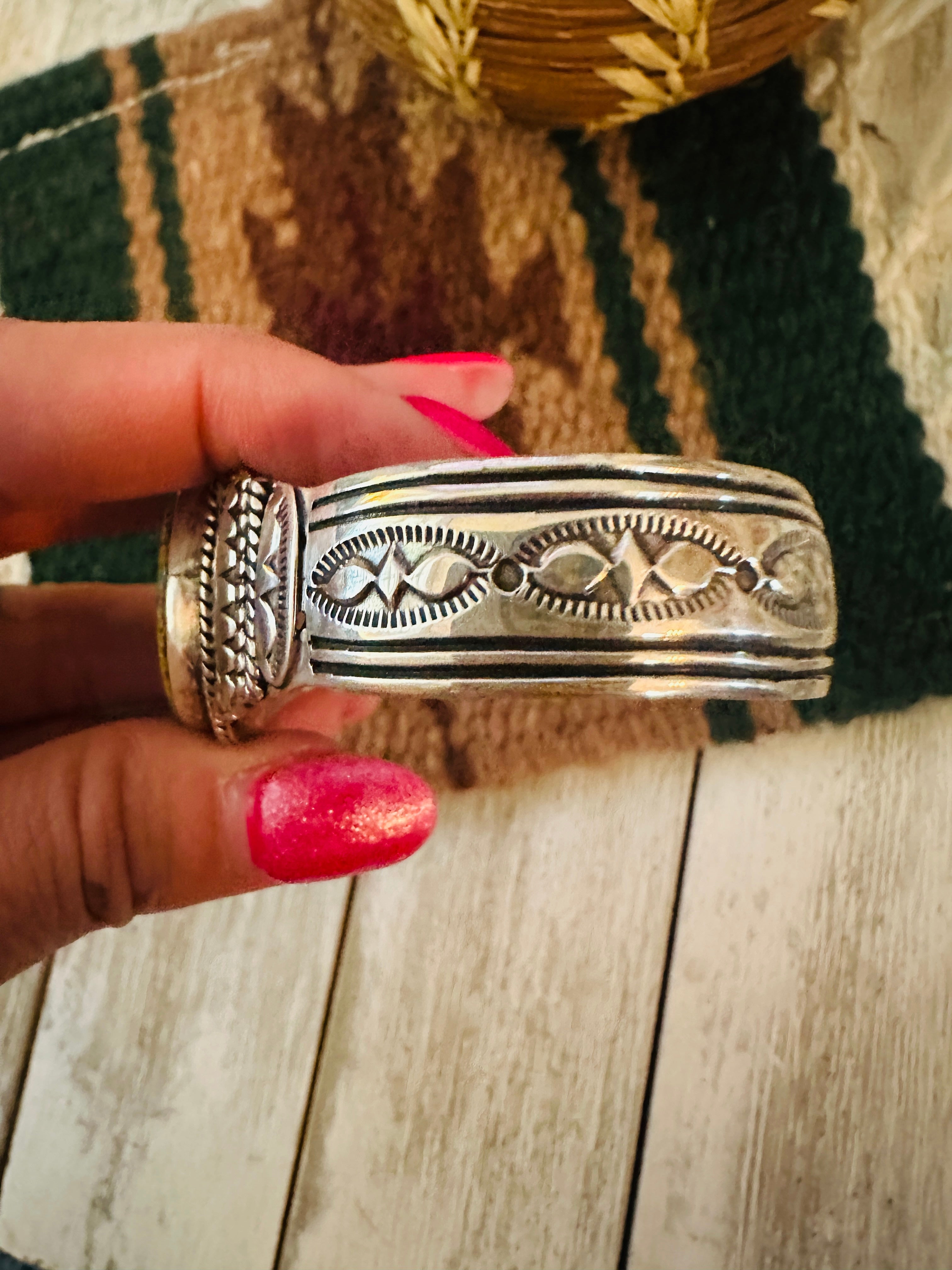 Handcrafted Old Pawn Turquoise & Sterling Silver Cuff Bracelet