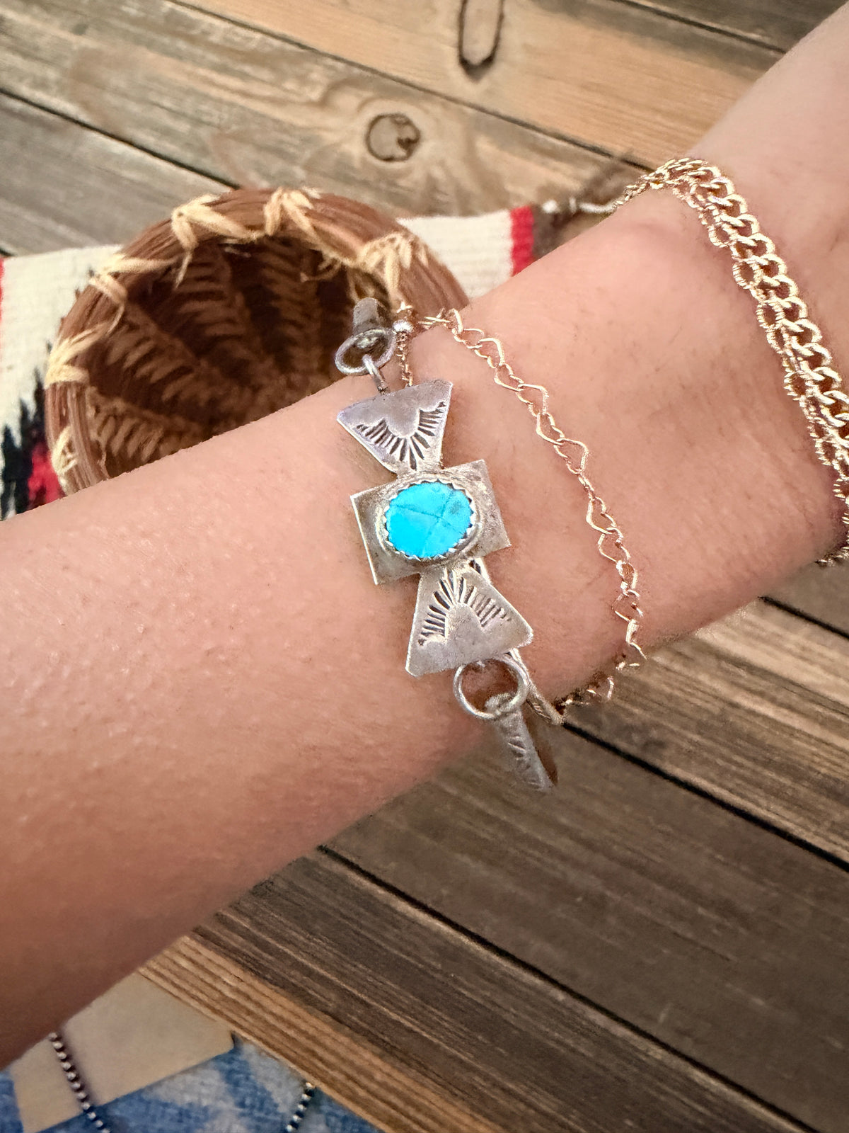 Handcrafted Old Pawn Turquoise and Sterling Silver Bangle Bracelet
