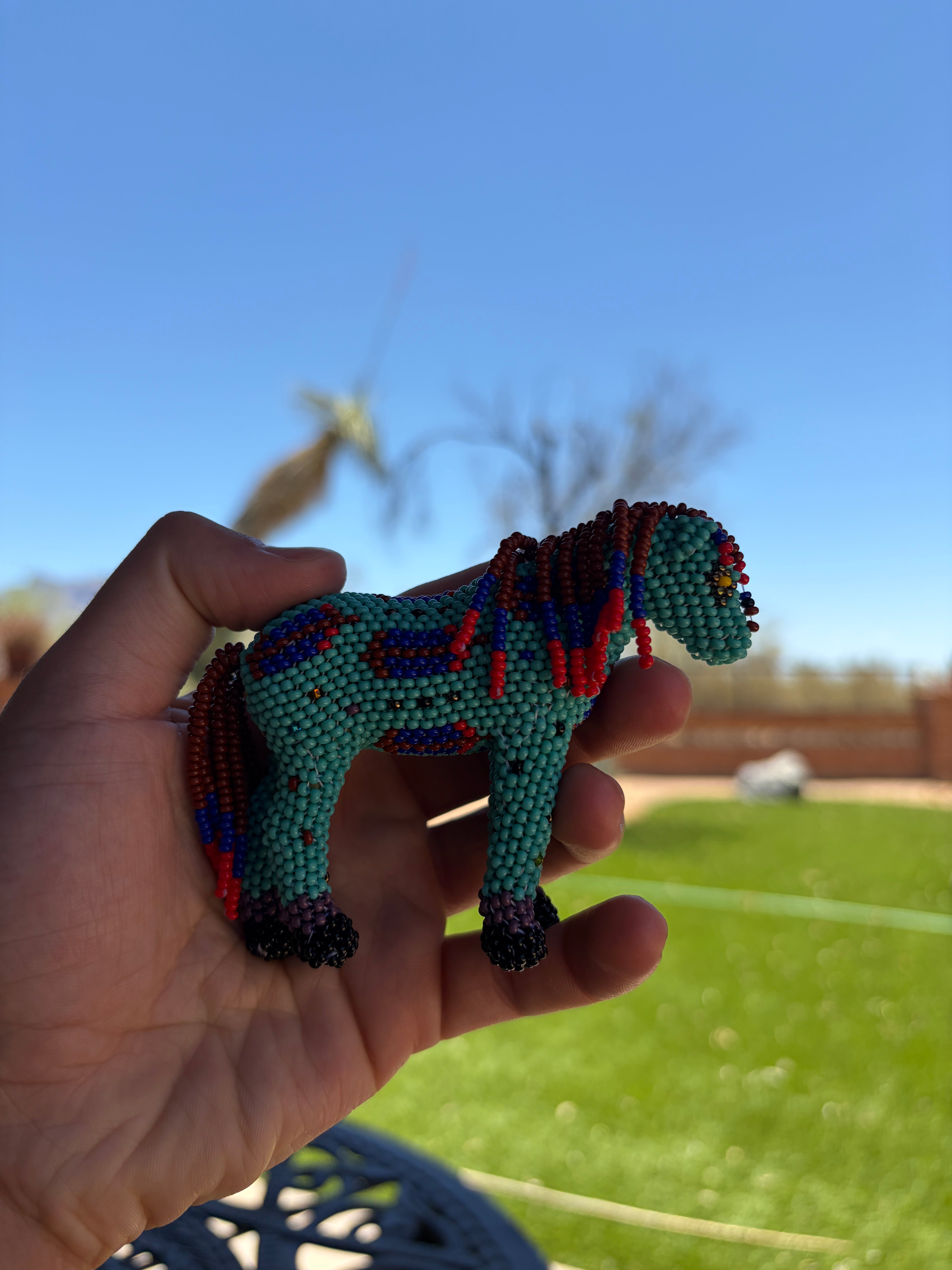 Handmade Peyote Stitched Horse Figurine- Turquoise 10