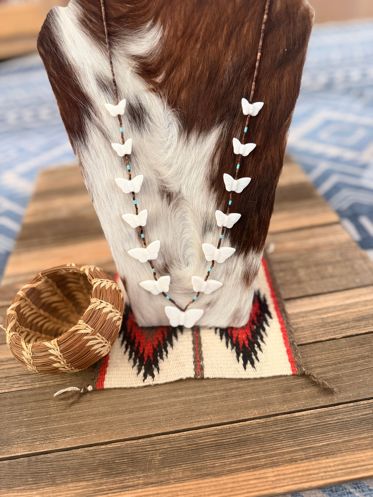 Handcrafted Sterling Silver & Beaded Fetish Butterfly Necklace 28" by Larry Cisco