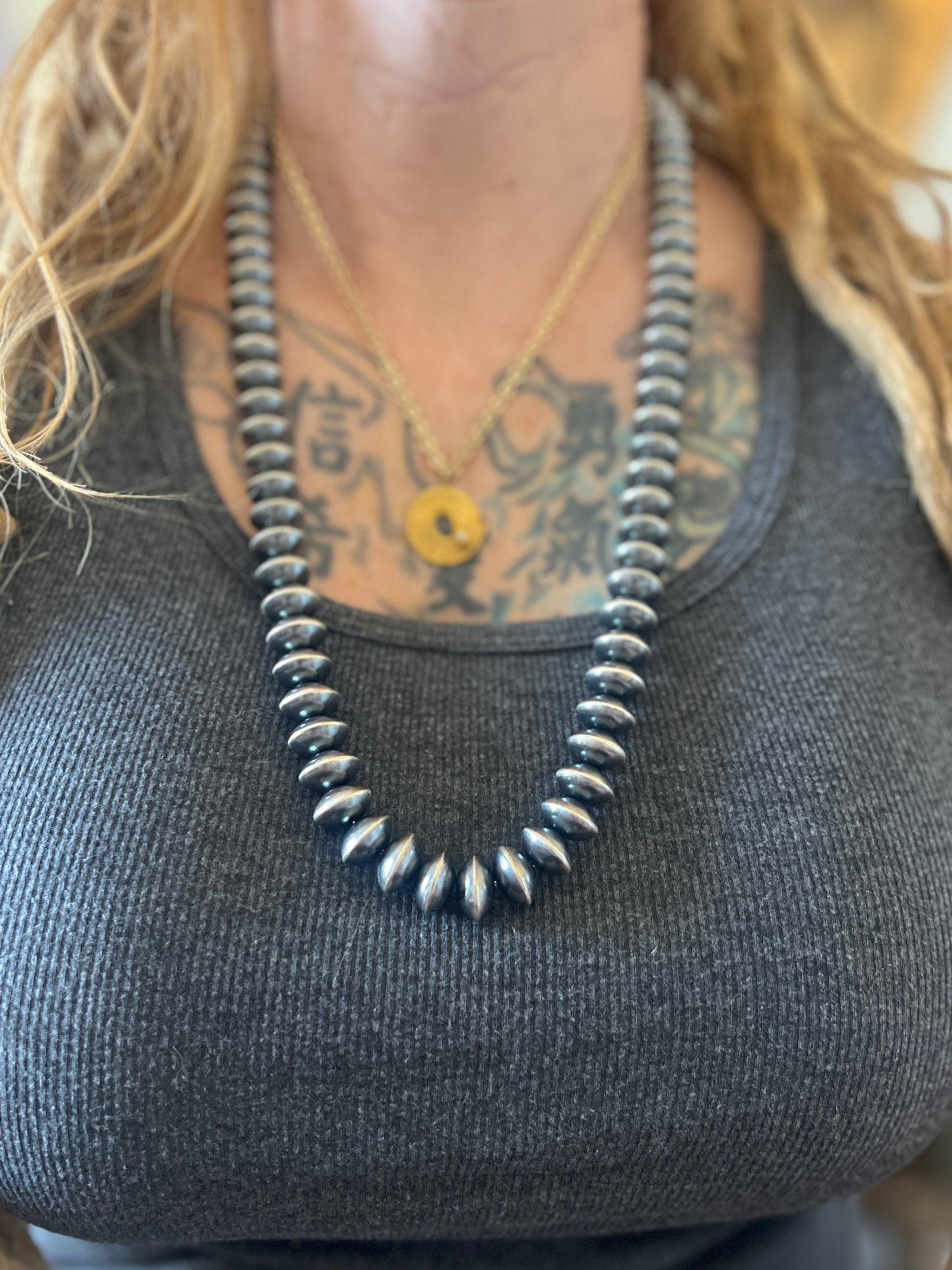 Handcrafted 15mm Sterling Silver Saucer Pearl Bead Necklace by Michelle Jameson, 29 inches