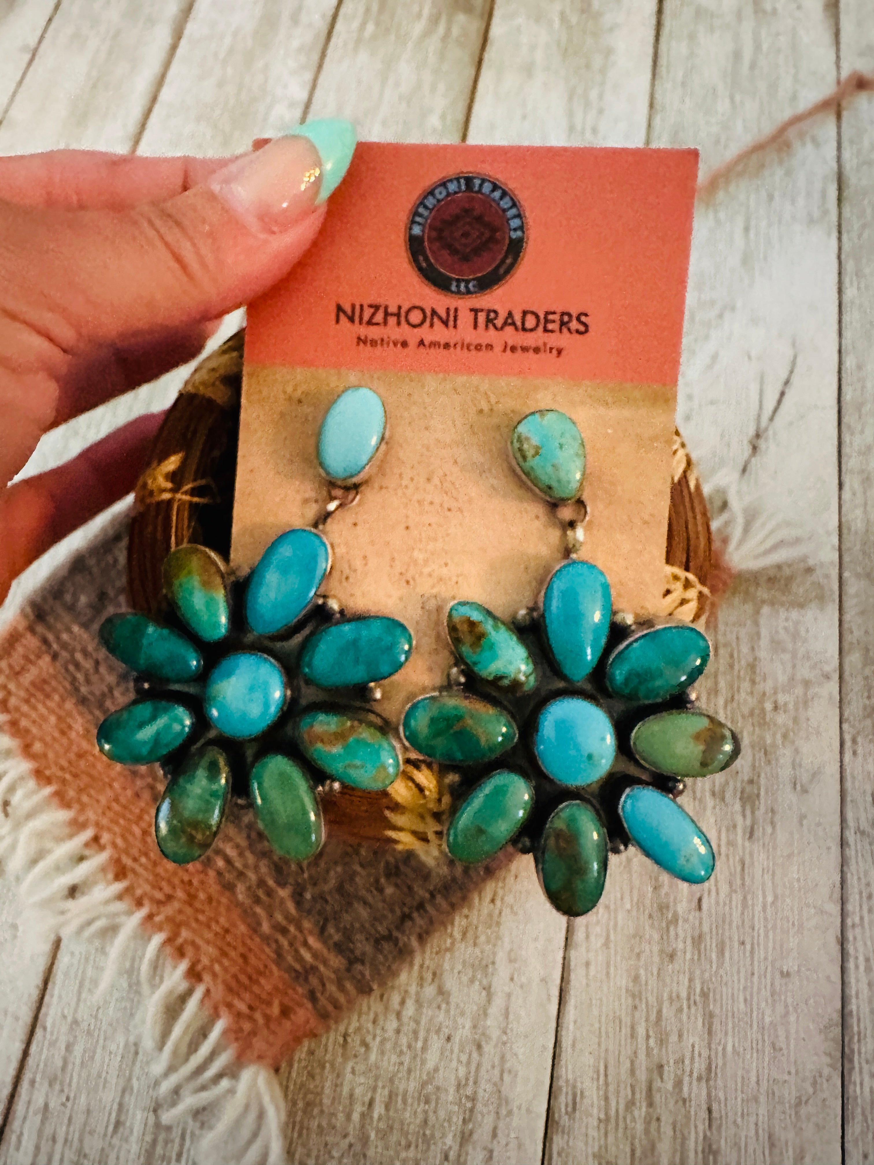 Handcrafted Turquoise & Sterling Silver Cluster Earrings by Sheila Becenti