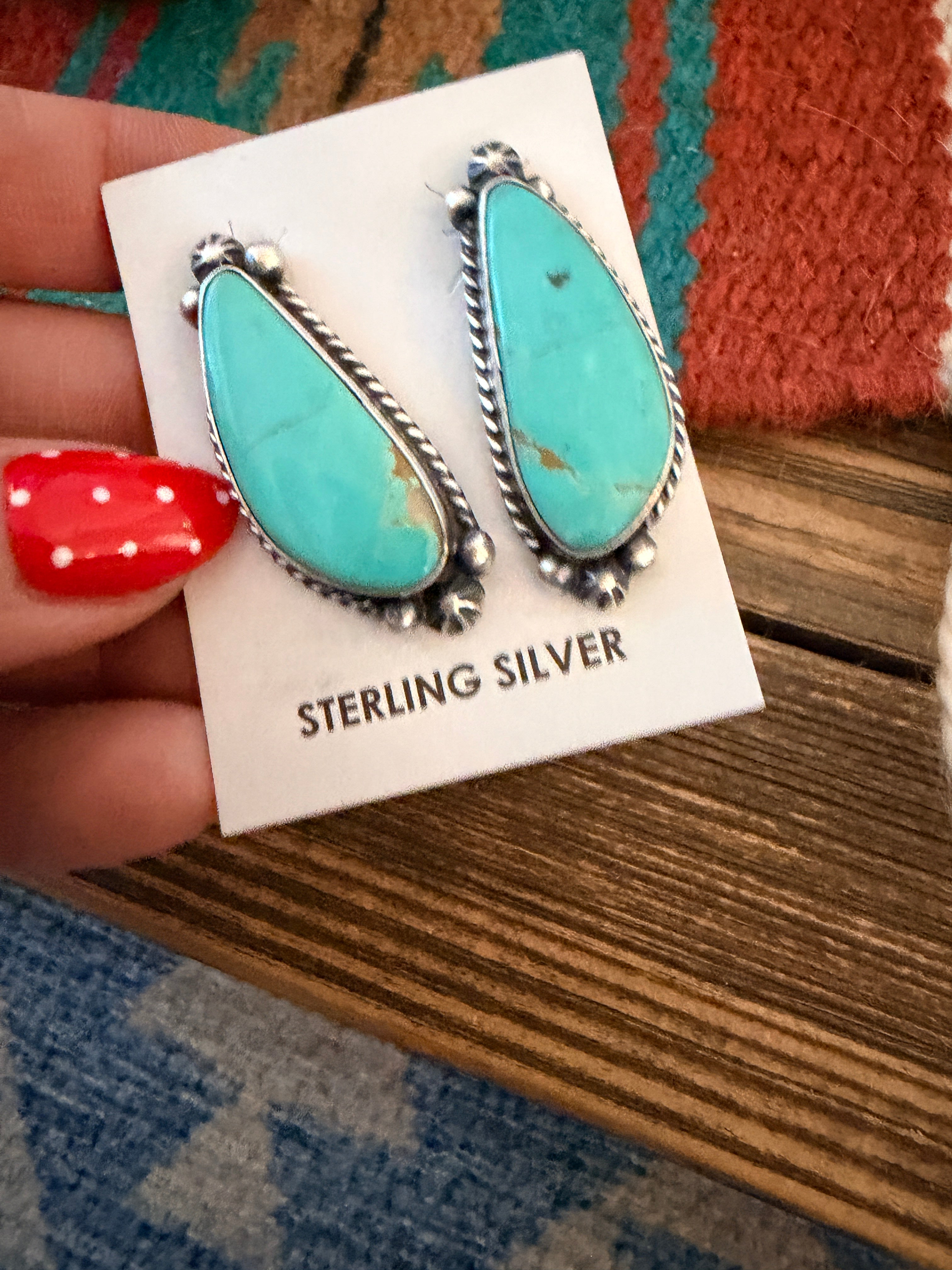 Handcrafted Turquoise & Sterling Silver Post Earrings