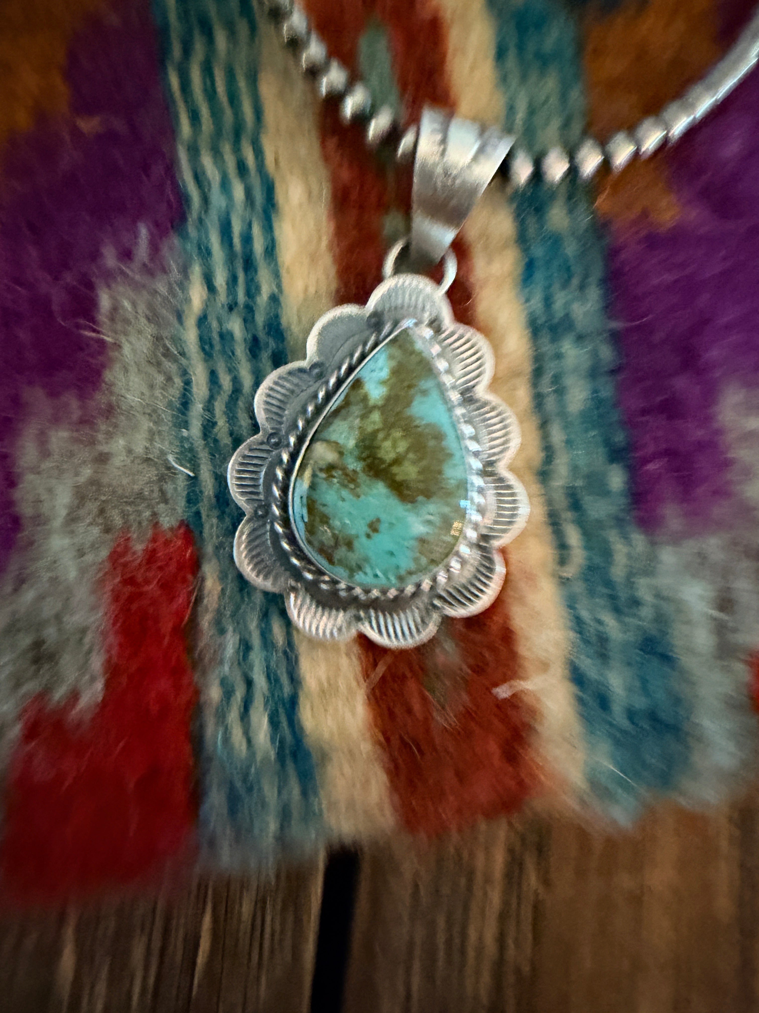 Handcrafted Sterling Silver & Royston Turquoise Pendant by David Skeets