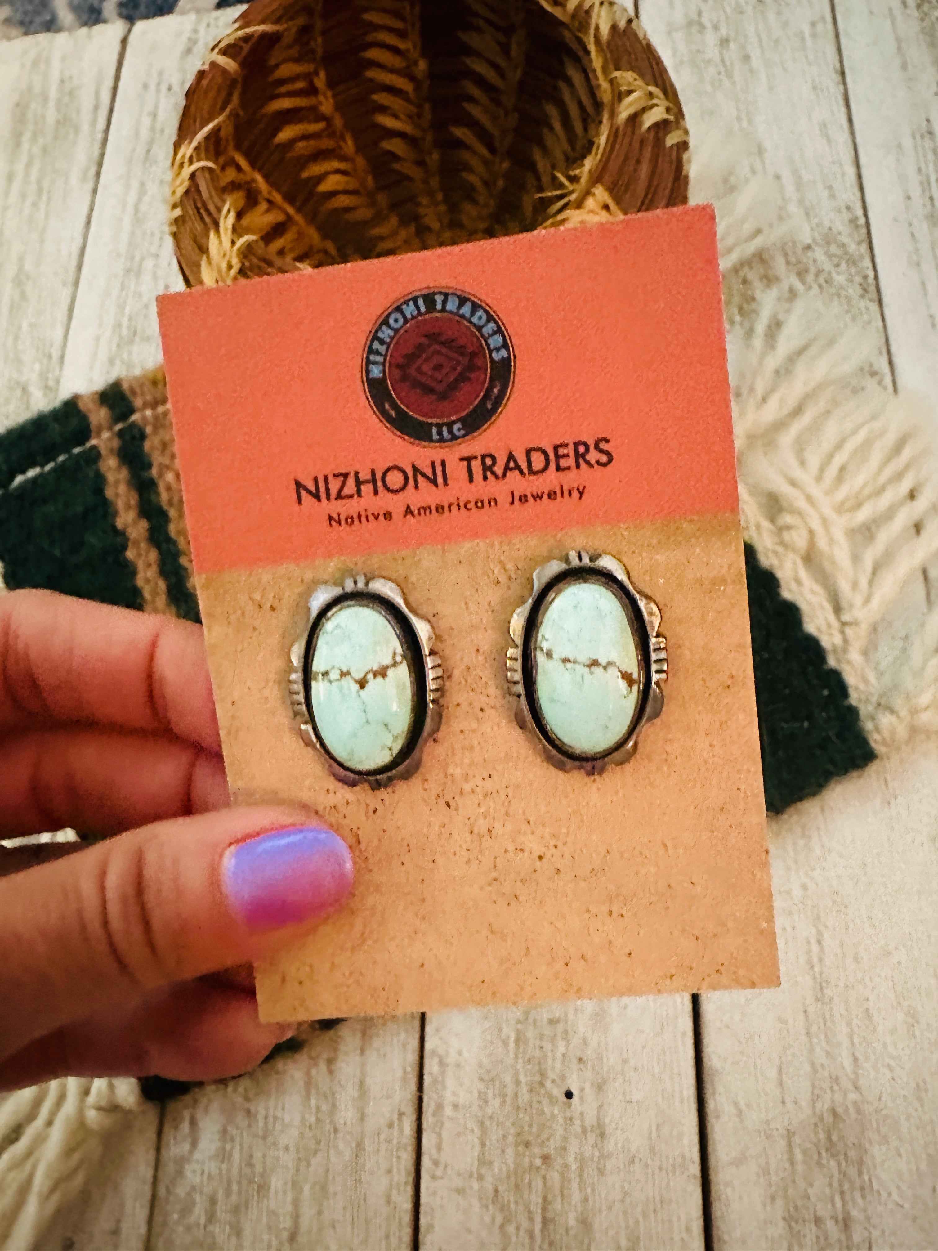 Navajo Golden Hills Turquoise & Sterling Silver Post Earrings