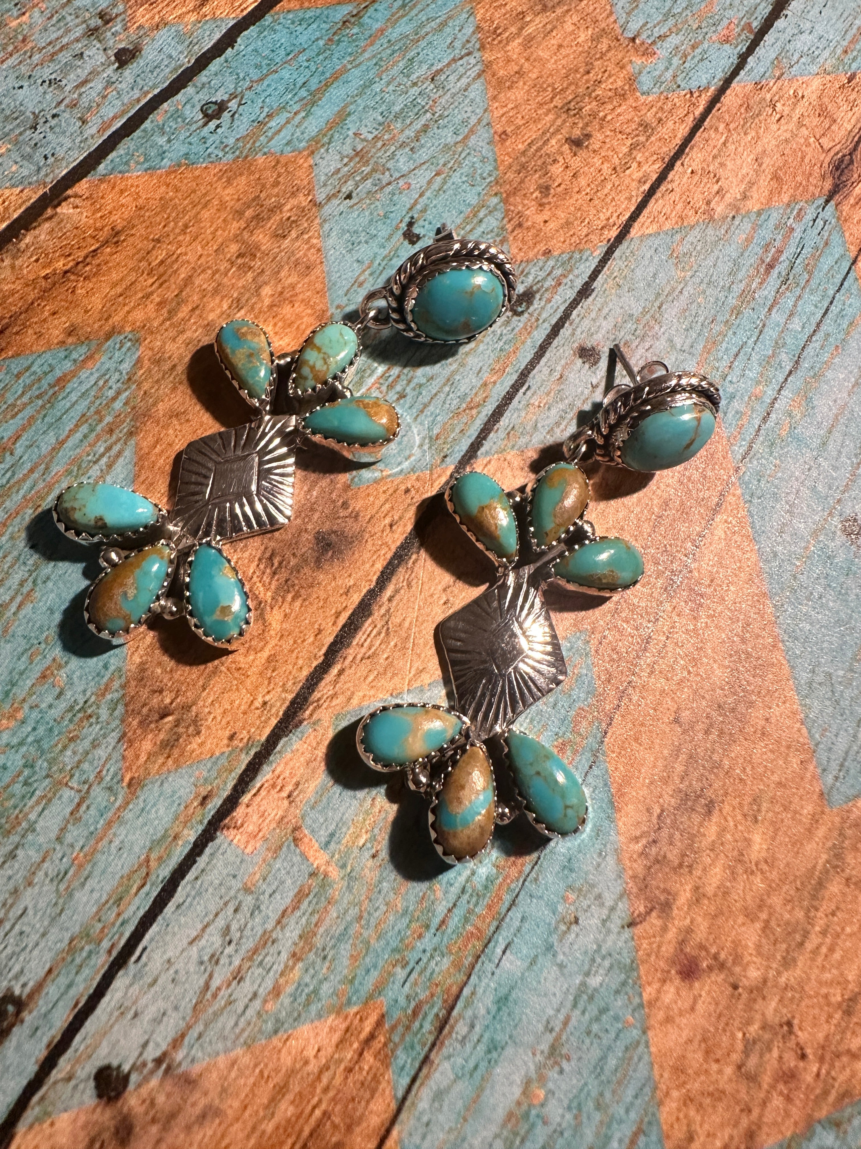 Handmade Royston Turquoise Concho Post Dangle Earrings