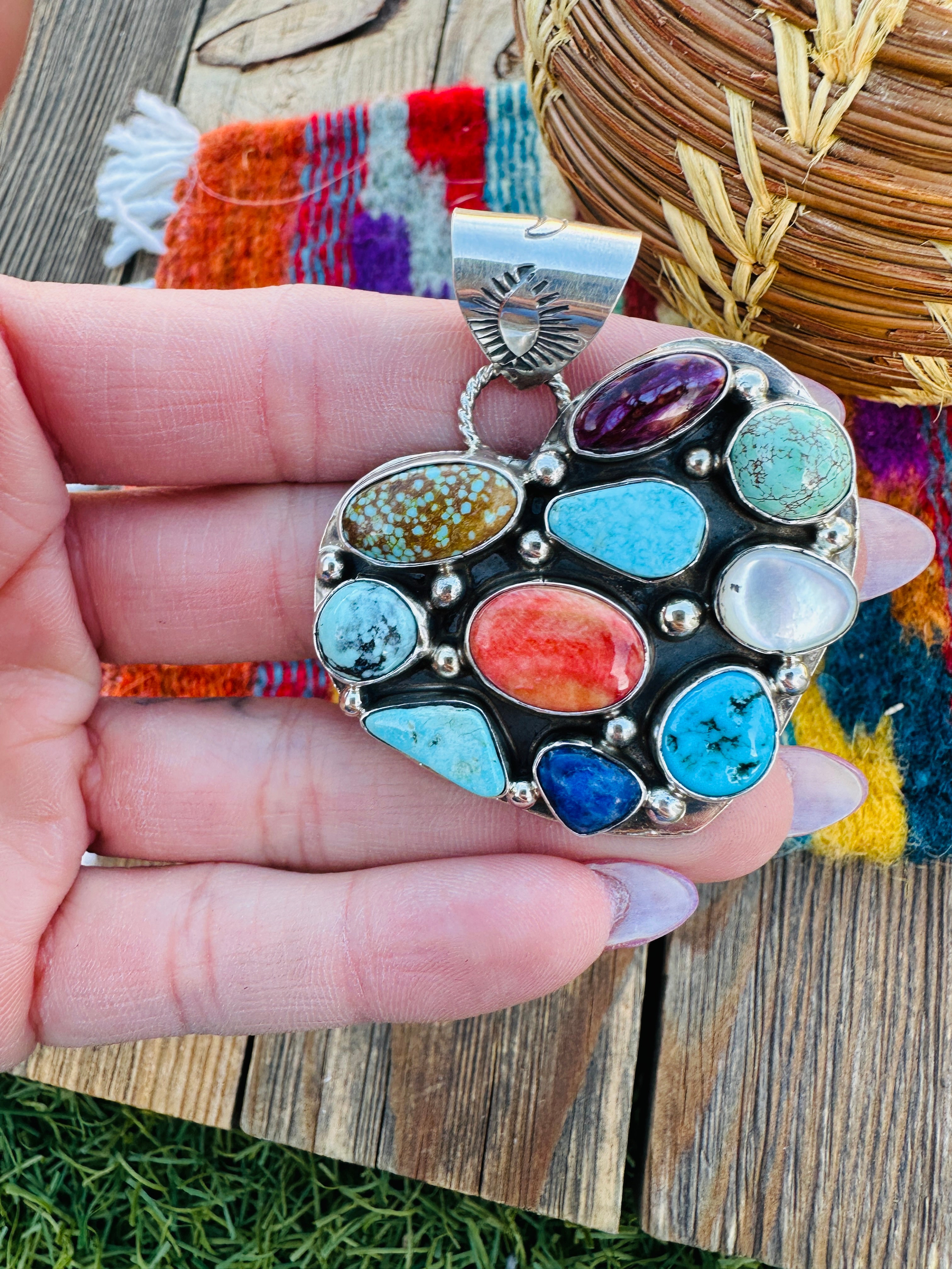 Handcrafted Multi Stone & Sterling Silver Heart Pendant by Jacqueline Silver