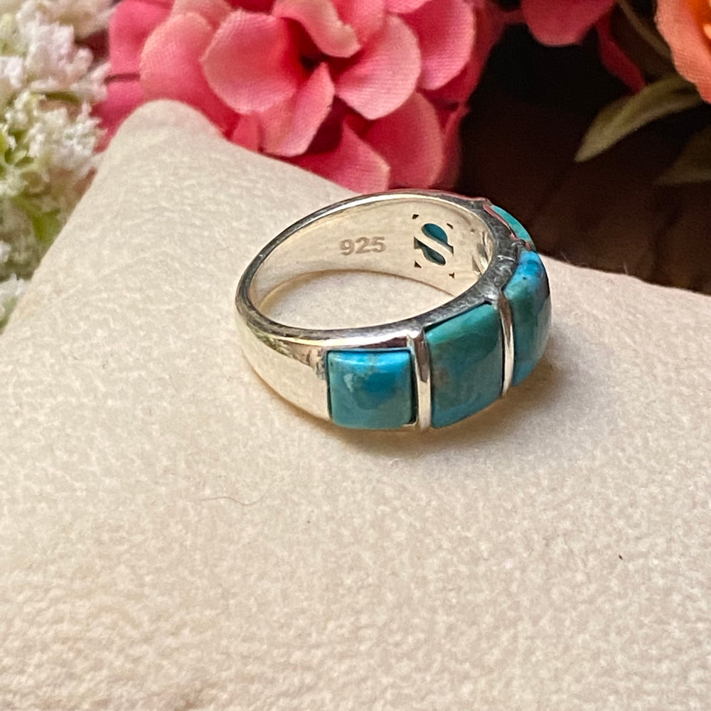 Sterling Silver Five Stone Turquoise Ring Size 6