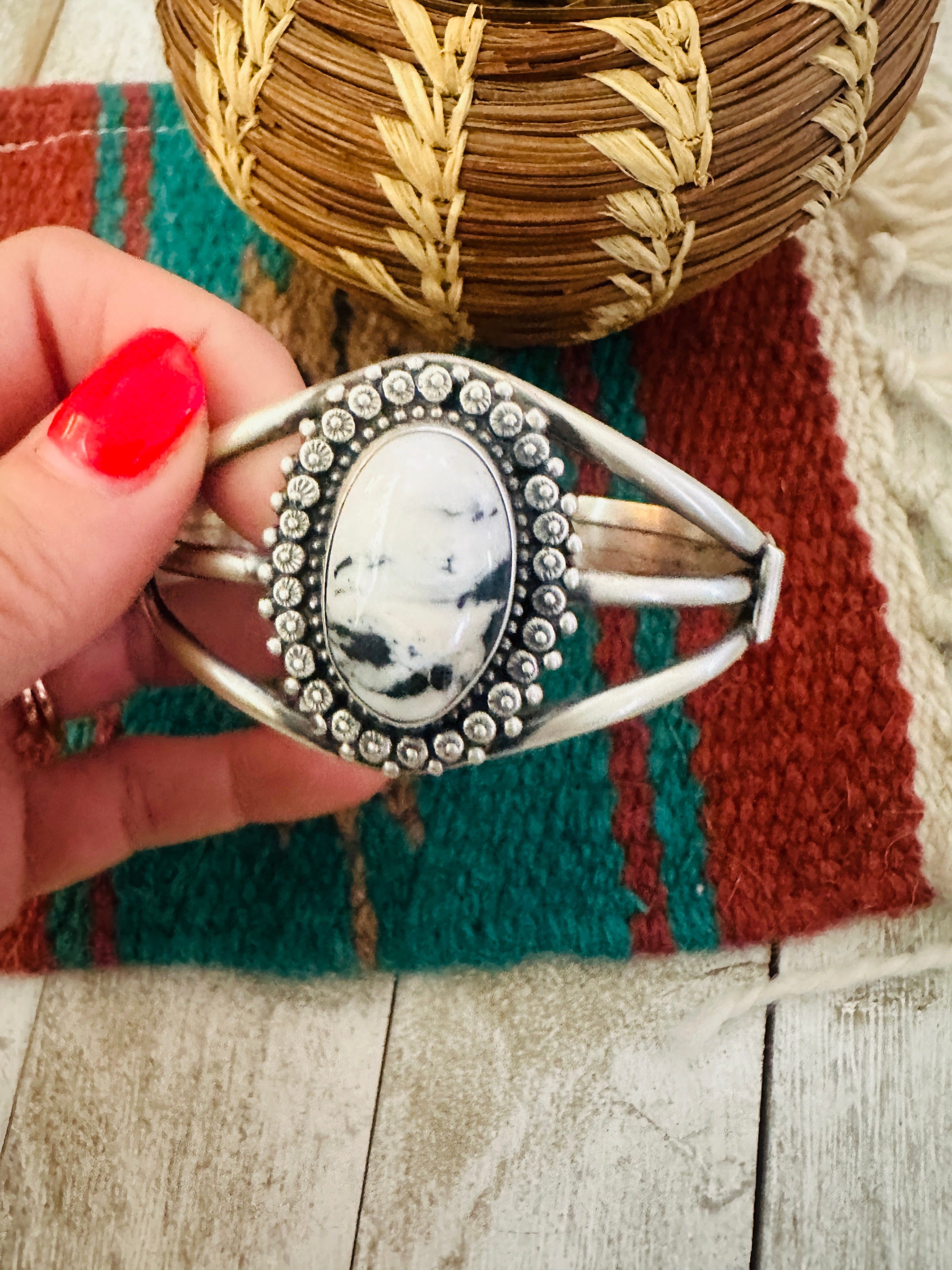 Navajo White Buffalo & Sterling Silver Cuff Bracelet