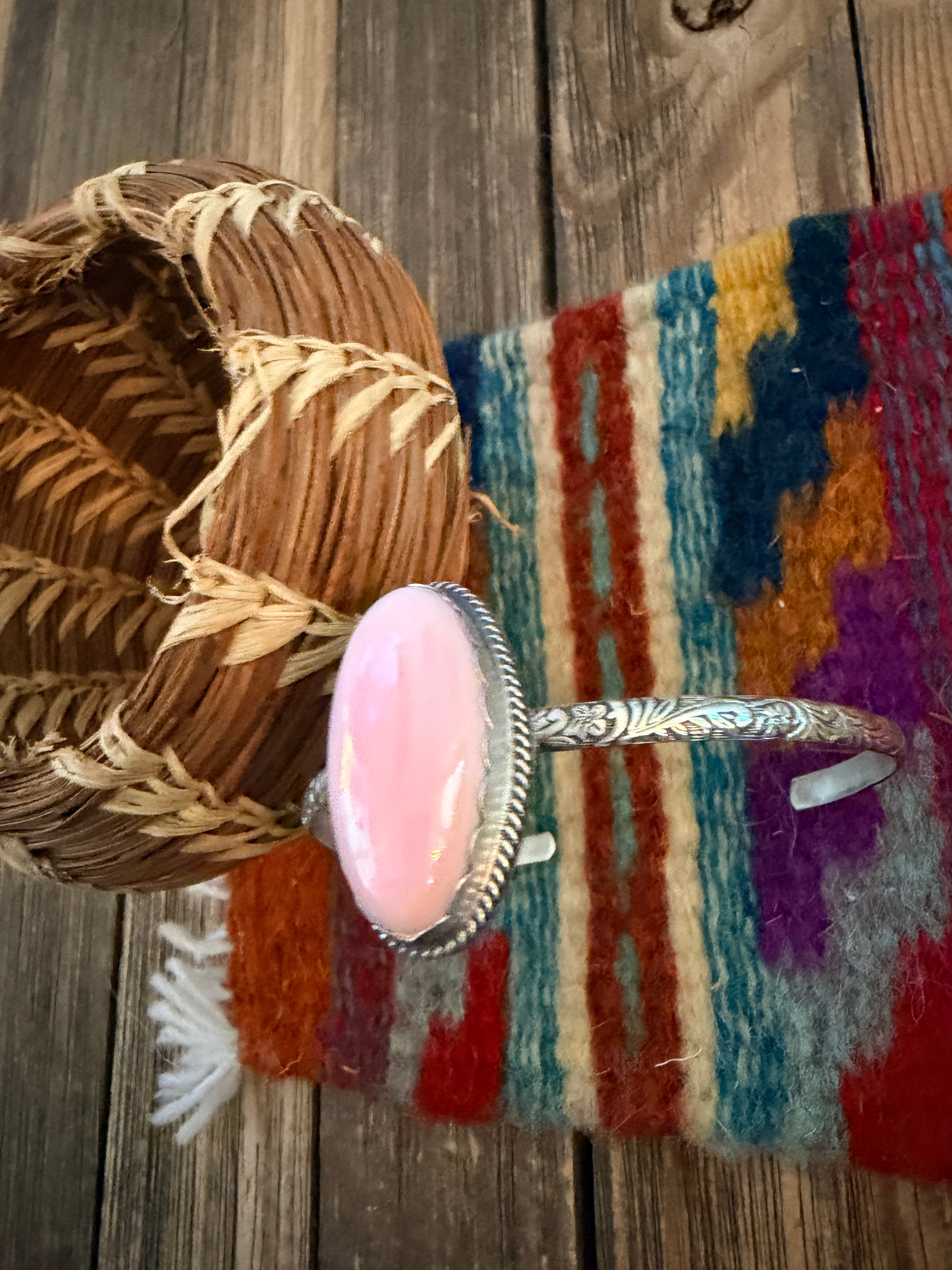 Handmade Queen Pink Conch & Sterling Silver Cuff Bracelet