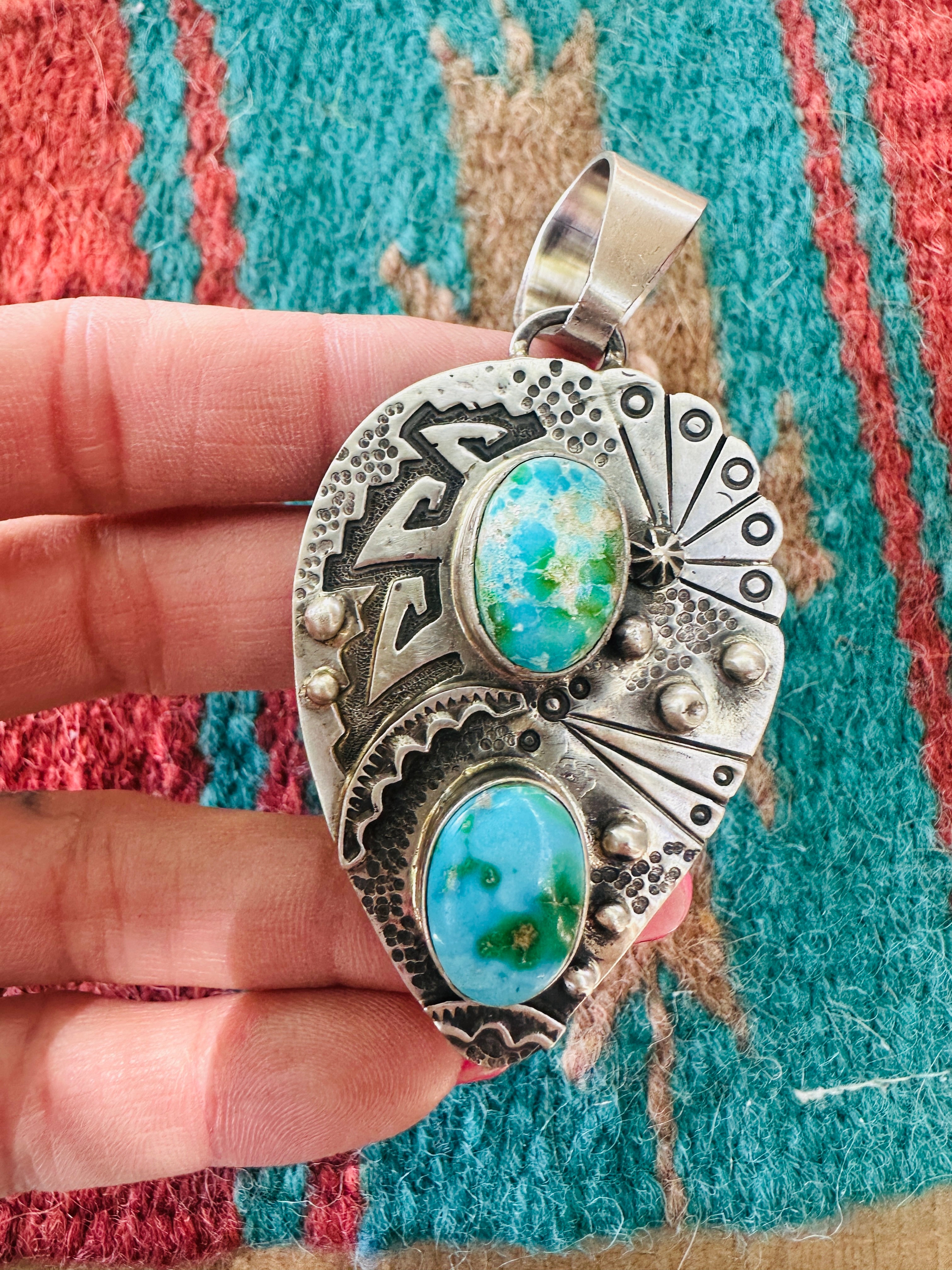 Handcrafted Sterling Silver & Sonoran Mountain Turquoise Leaf Pendant by Randy Billy