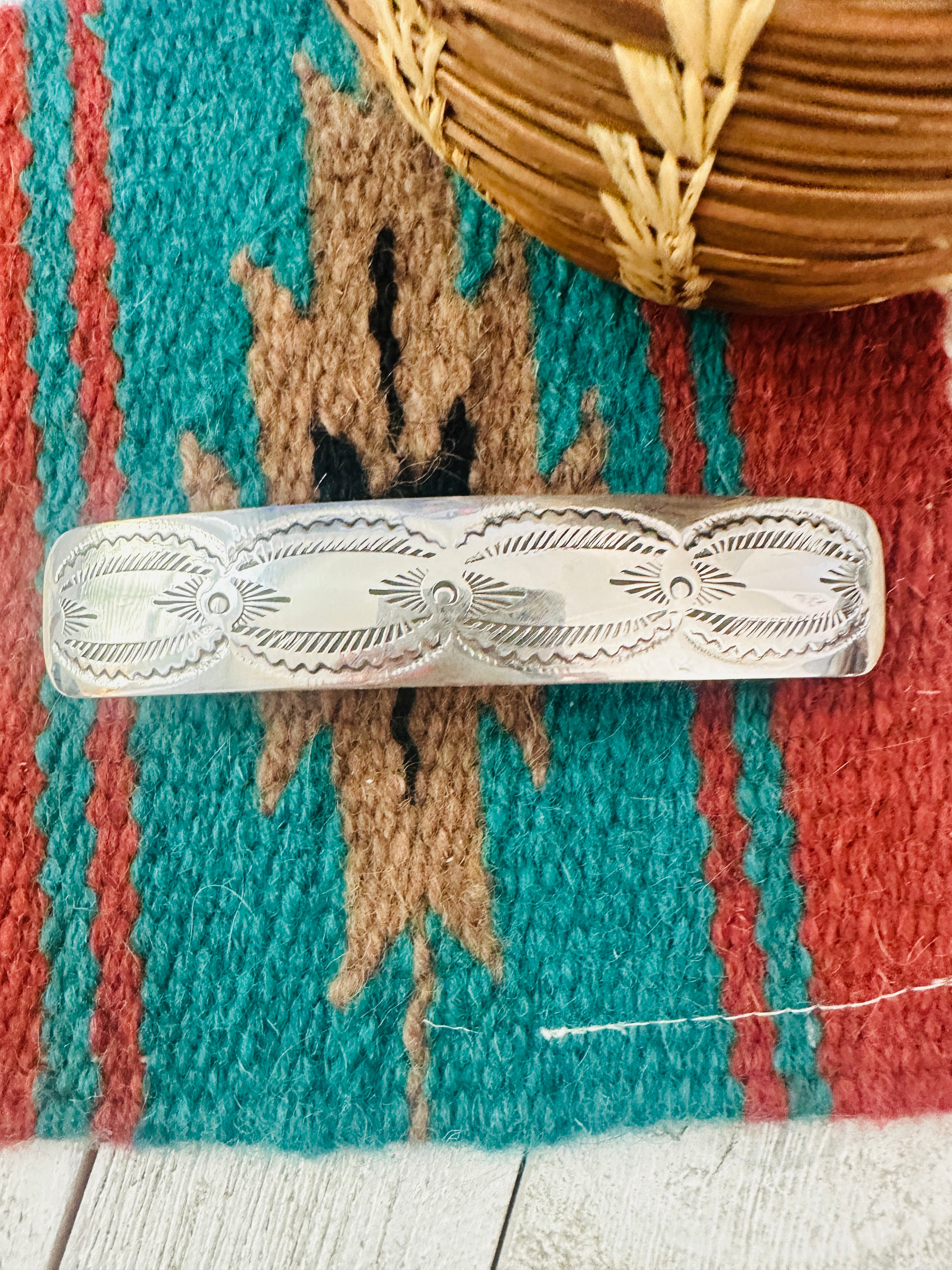 Navajo Hand Stamped Sterling Silver Hair Barrette