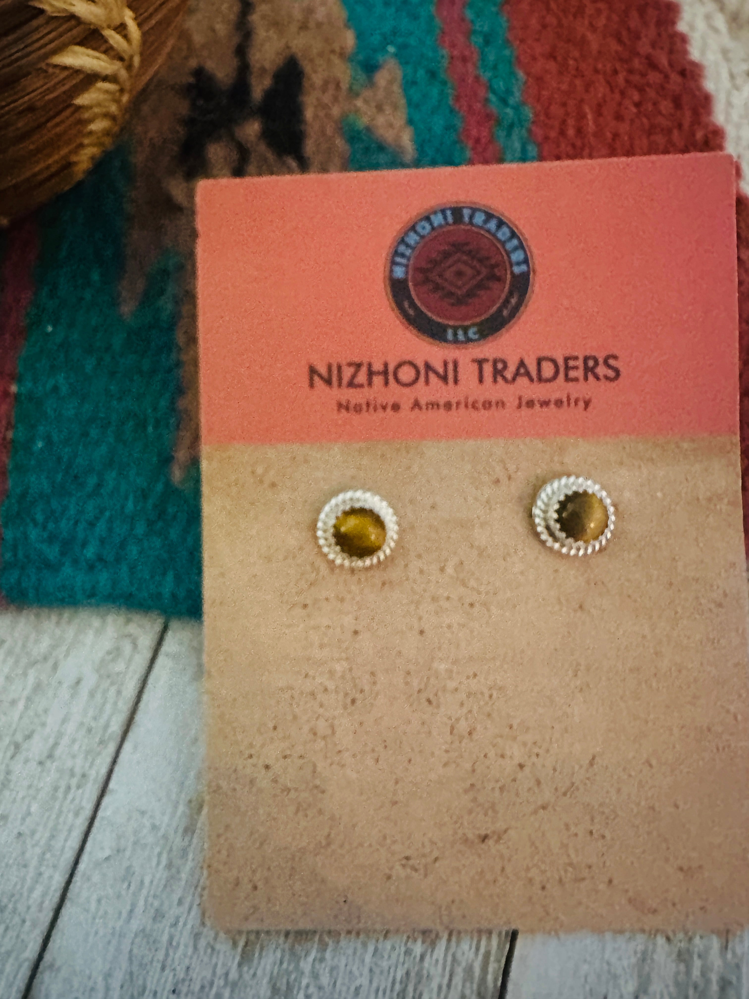 Navajo Tigers Eye and Sterling Silver Stud Earrings