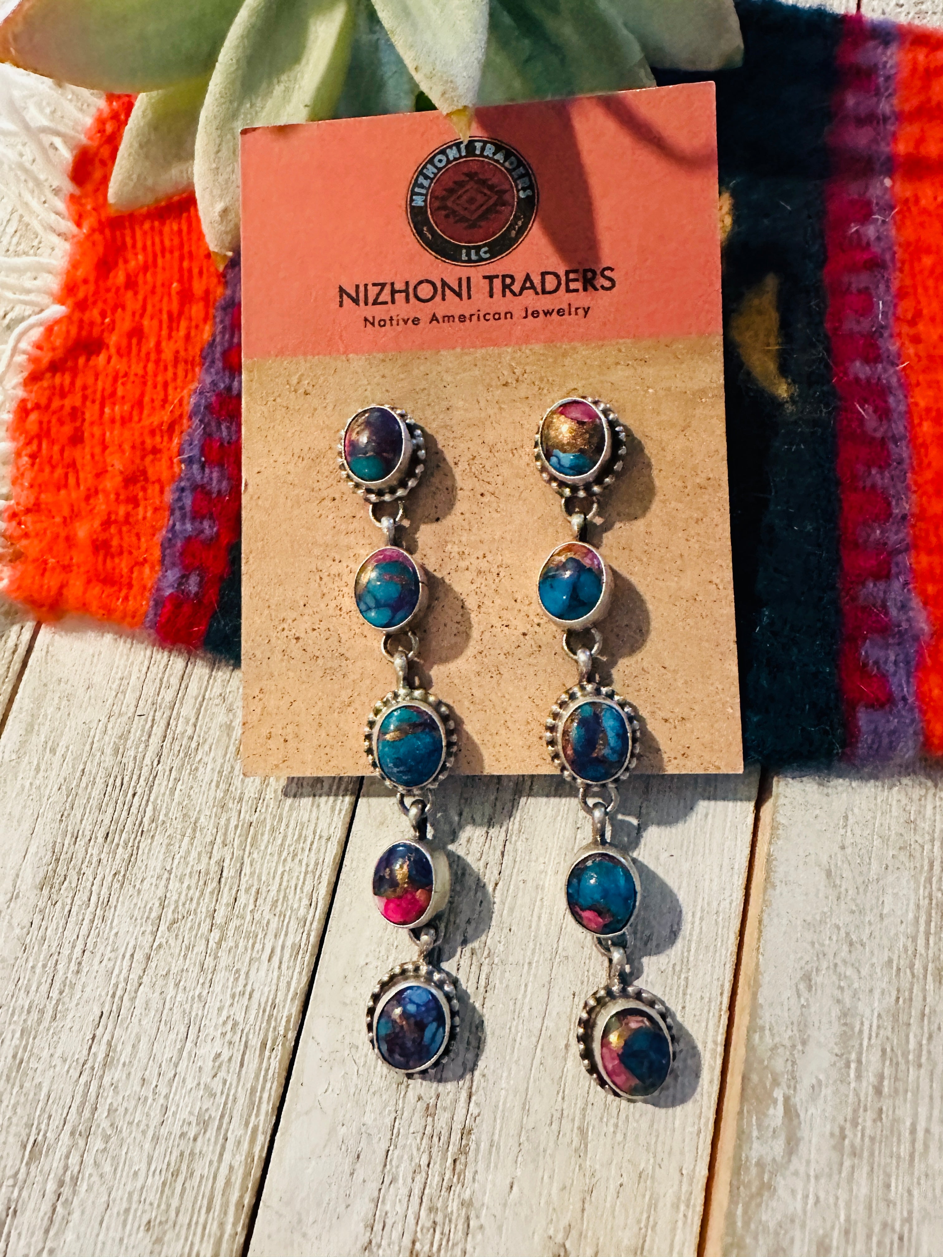 Navajo Sterling Silver & Pink Dream Mojave Dangle Earrings