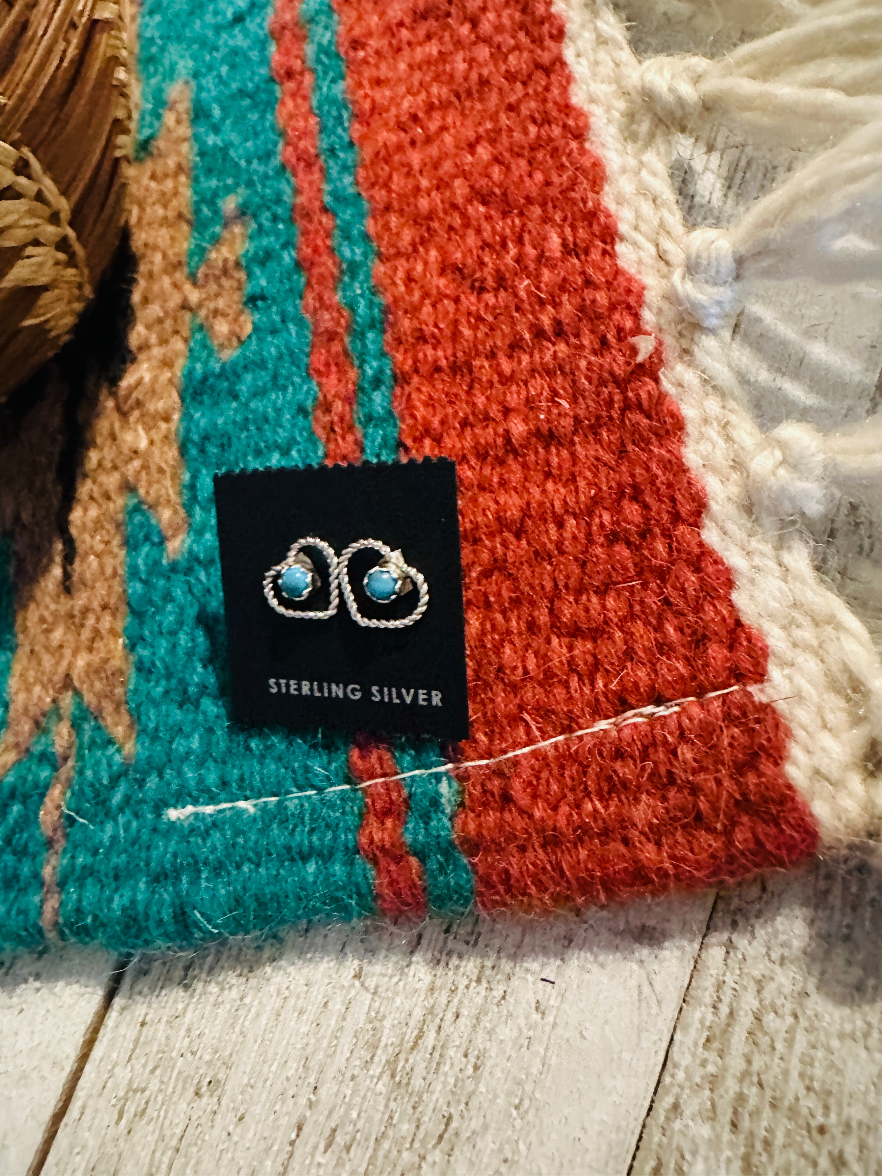 Navajo Turquoise & Sterling Silver Heart Stud Earrings