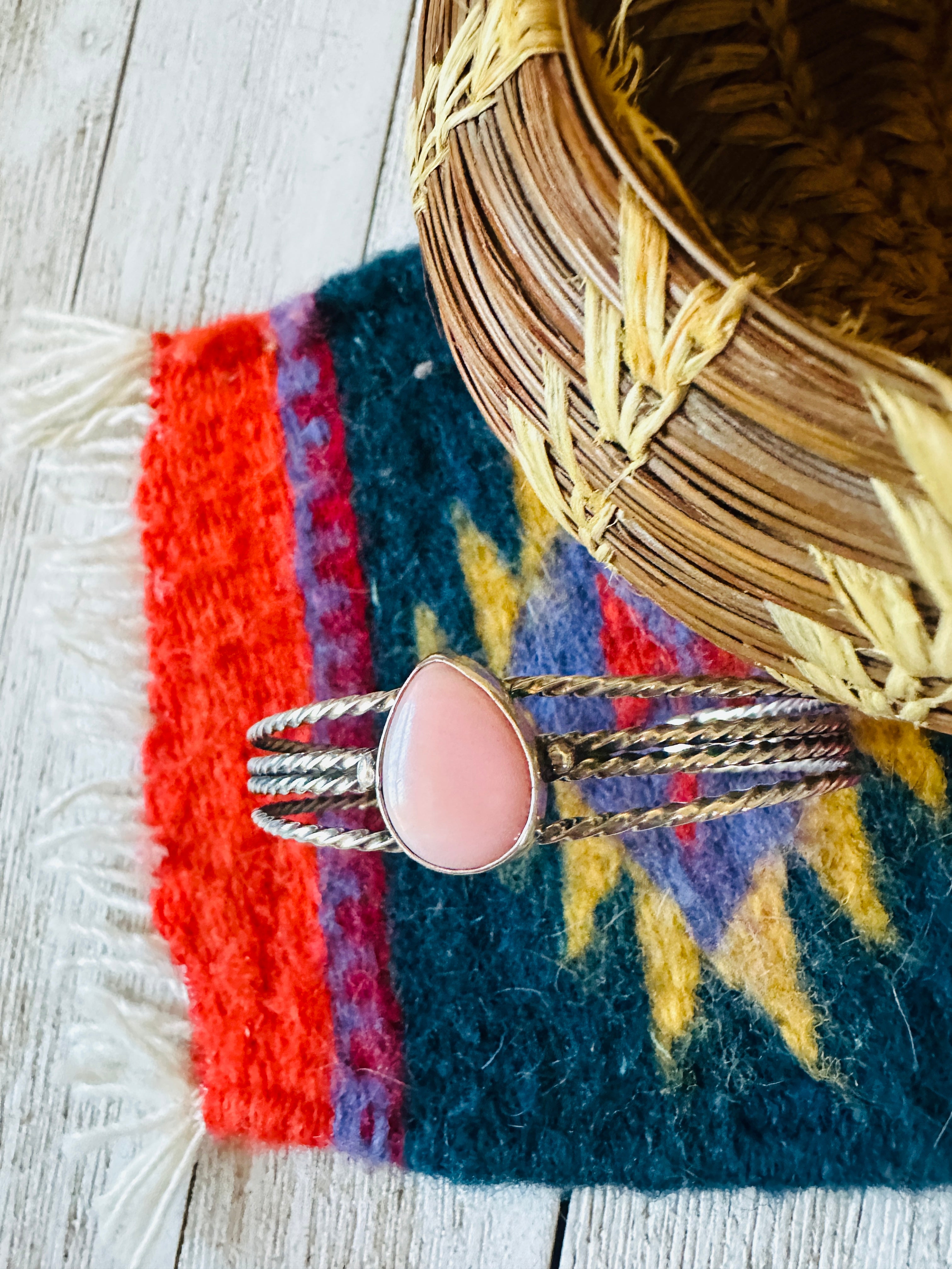 Navajo Queen Pink Conch Shell & Sterling Silver Cuff Bracelet