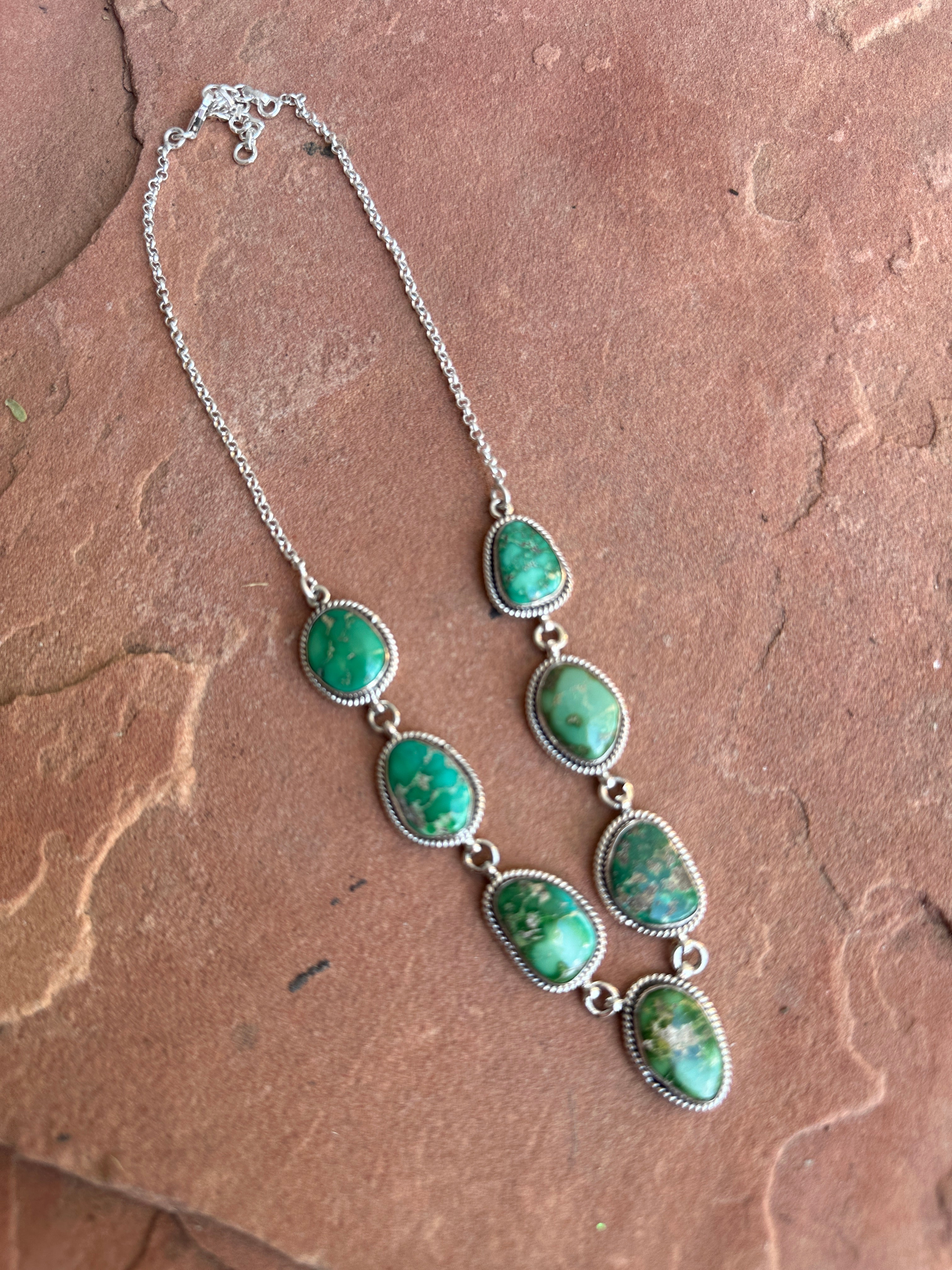 Beautiful Handmade Sterling Silver & Sonoran Turquoise Lariat Necklace